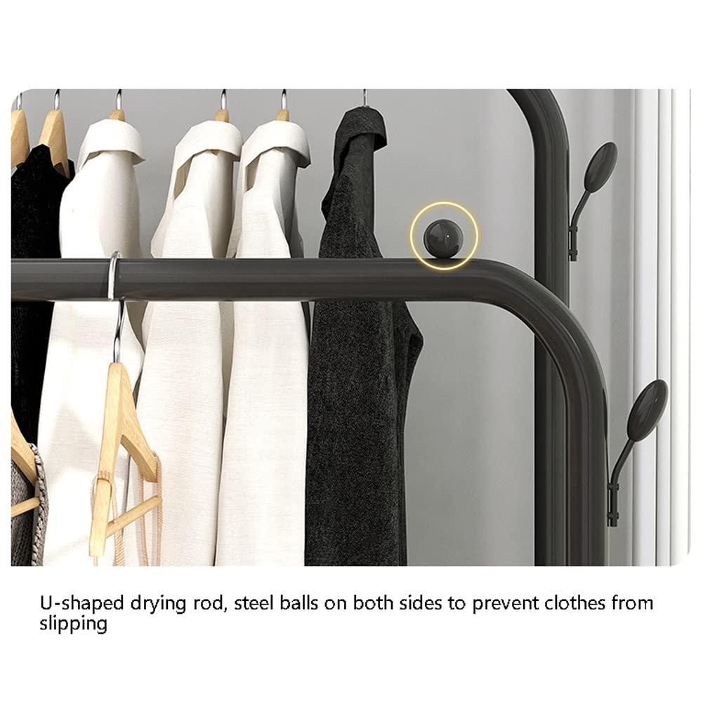 Freestanding Rolling Clothes Rack with Wheels & Double Rails - Heavy Duty Garment Rack with Shelves for Bedroom, Open Wardrobe, Coat Storage (Black, 146x45x157cm) - Perfect for Small Spaces, Apartments & Closet Organization