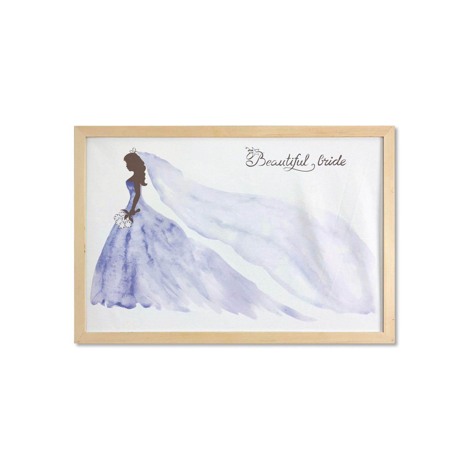 Ambesonne Framed Bridal Shower Wall Art - Abstract Bride Wedding Dress Floral Celebration Print - Purple Blue & White Fabric Poster (35x23 inches) - Perfect for Bathroom, Living Room, Dorm Decor & Wedding Party Backdrop