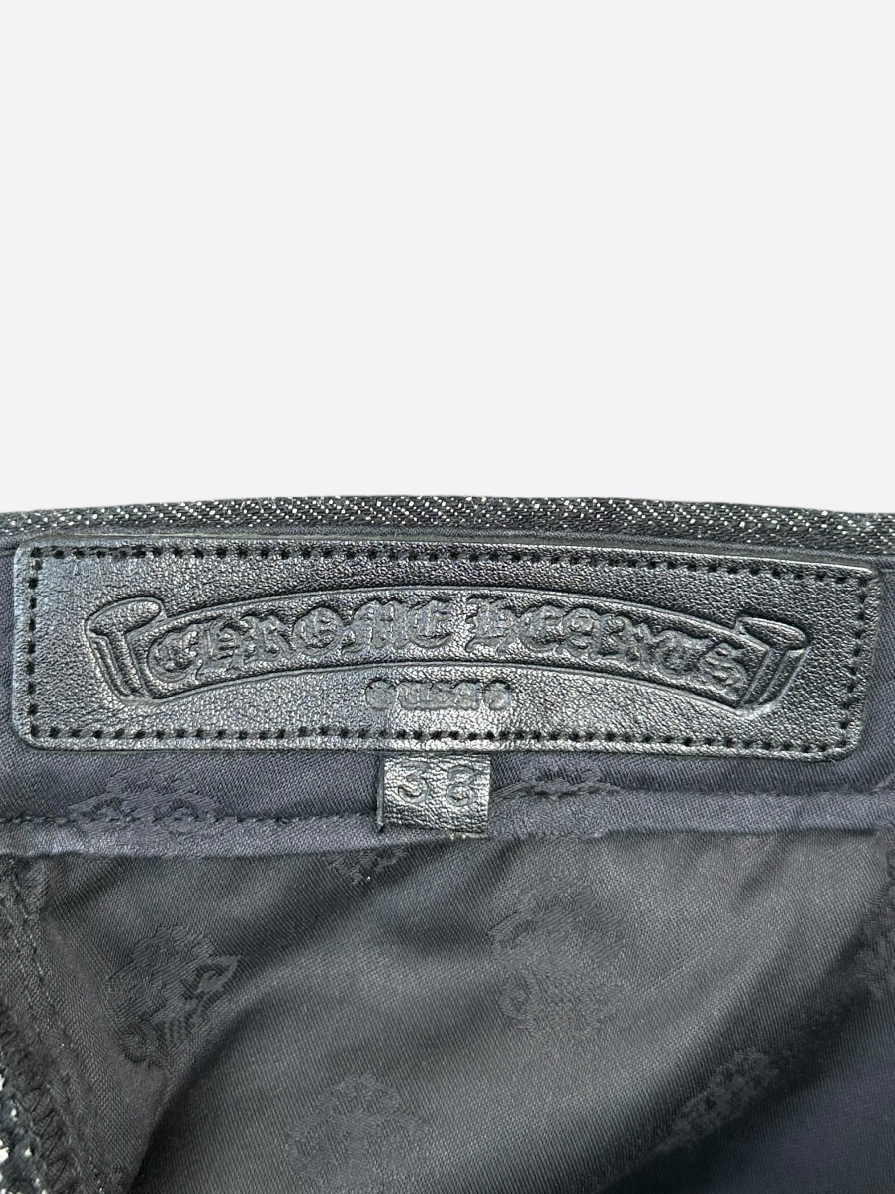 Chrome Hearts Grey & Black Star Patch Jeans - Stylish Distressed Denim for Men & Women | Perfect for Streetwear, Casual Outfits & Night Out Looks