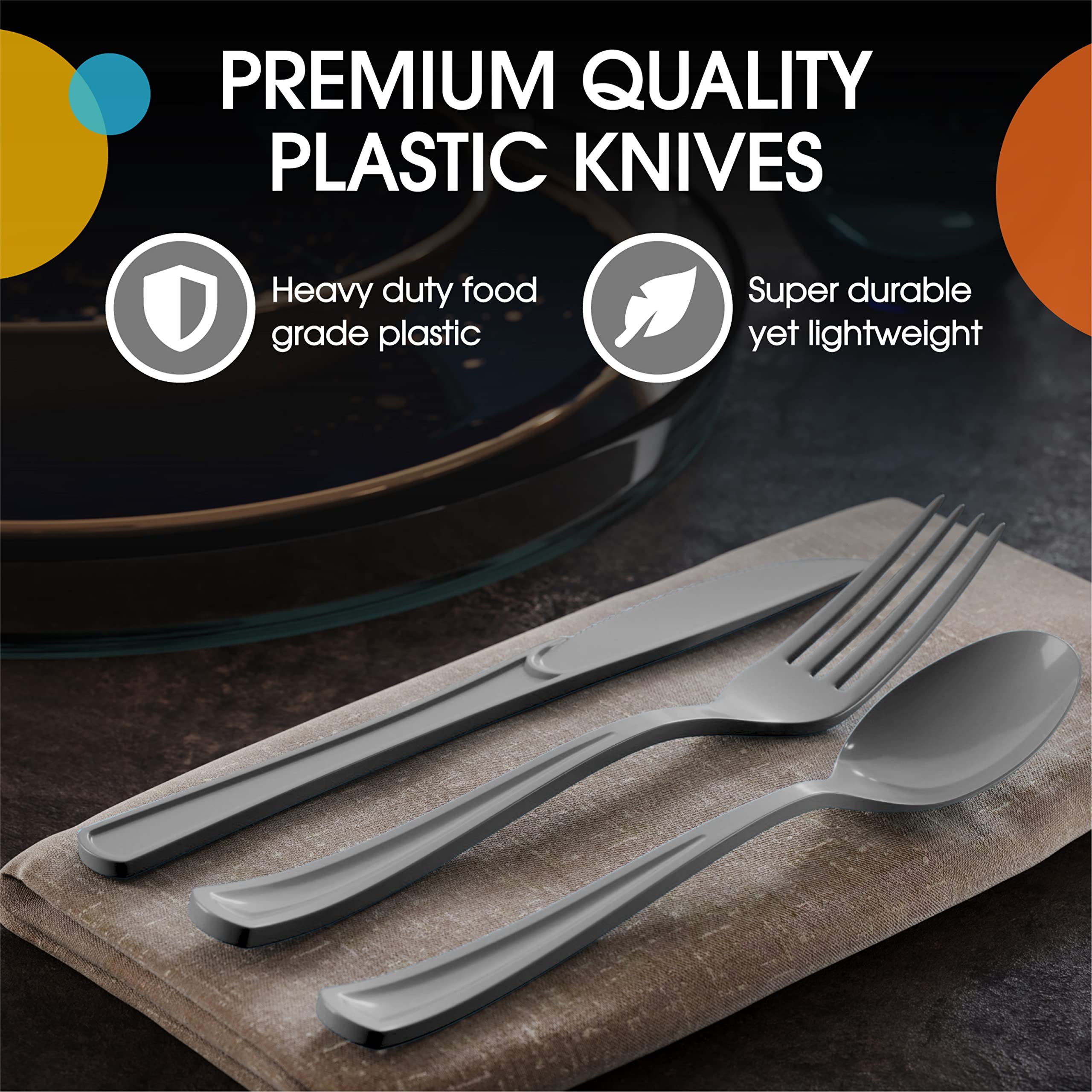 50-Pack Heavy Duty Silver Plastic Knives - Disposable Cutlery Set for Parties, Picnics & Events - Durable Flatware for Catering, BBQ, Wedding & Home Use