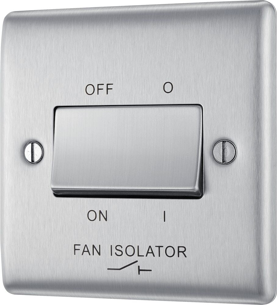 BG Nexus NBS15 Brushed Steel Fan Isolator Switch - Heavy Duty Metal Electrical Switch for Ceiling Fans, Exhaust Fans & Ventilation Systems - Perfect for Home, Office & Commercial Use