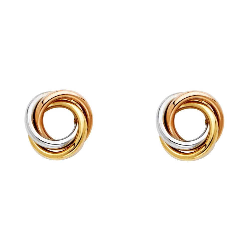 14K Yellow Gold, White Gold & Rose Gold Love Knot Earrings 8x8mm - Elegant Jewelry Gift for Women, Brides, Girlfriends - Perfect for Valentine's Day, Anniversary & Special Occasions