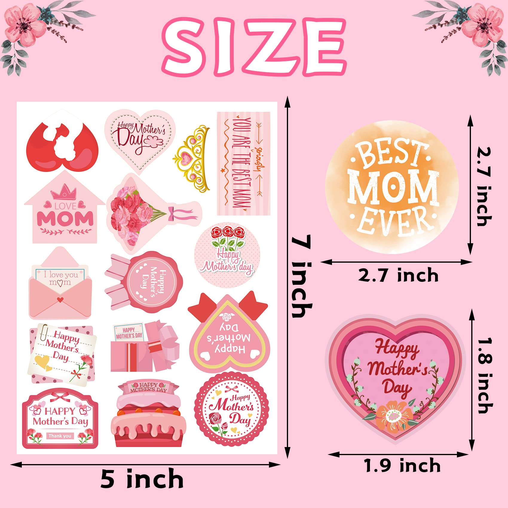 Funnlot 348PCS Happy Mother's Day Stickers for Kids - DIY Envelope, Card, Box & Party Decorations - Perfect for Classroom Crafts, Scrapbooking & Gift Wrapping
