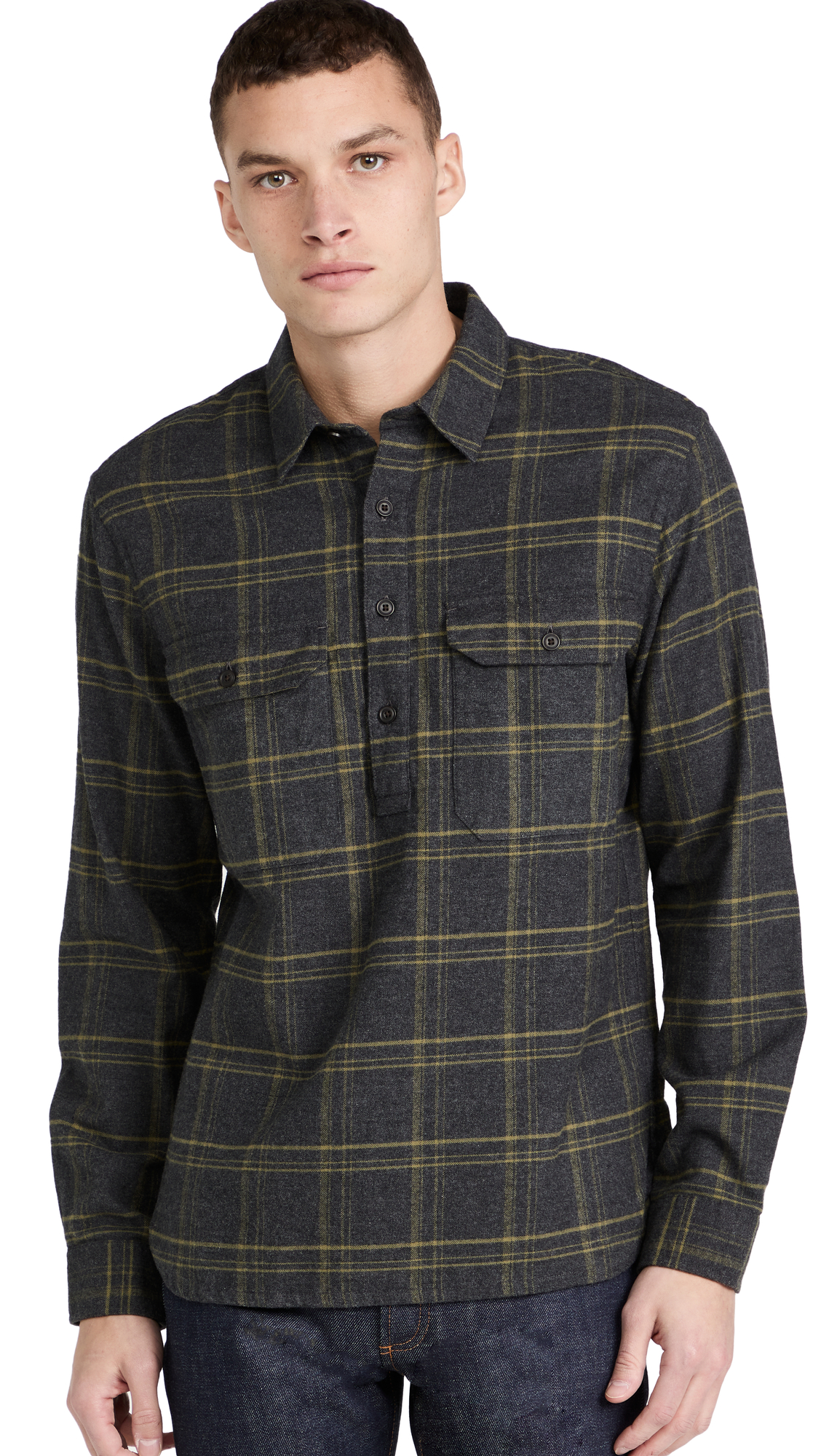 Vince Men's Coastline Windowpane Button-Down Shirt | Slim Fit Casual Dress Shirt for Work & Date Night | Breathable Cotton Fabric for Office & Outdoor Wear