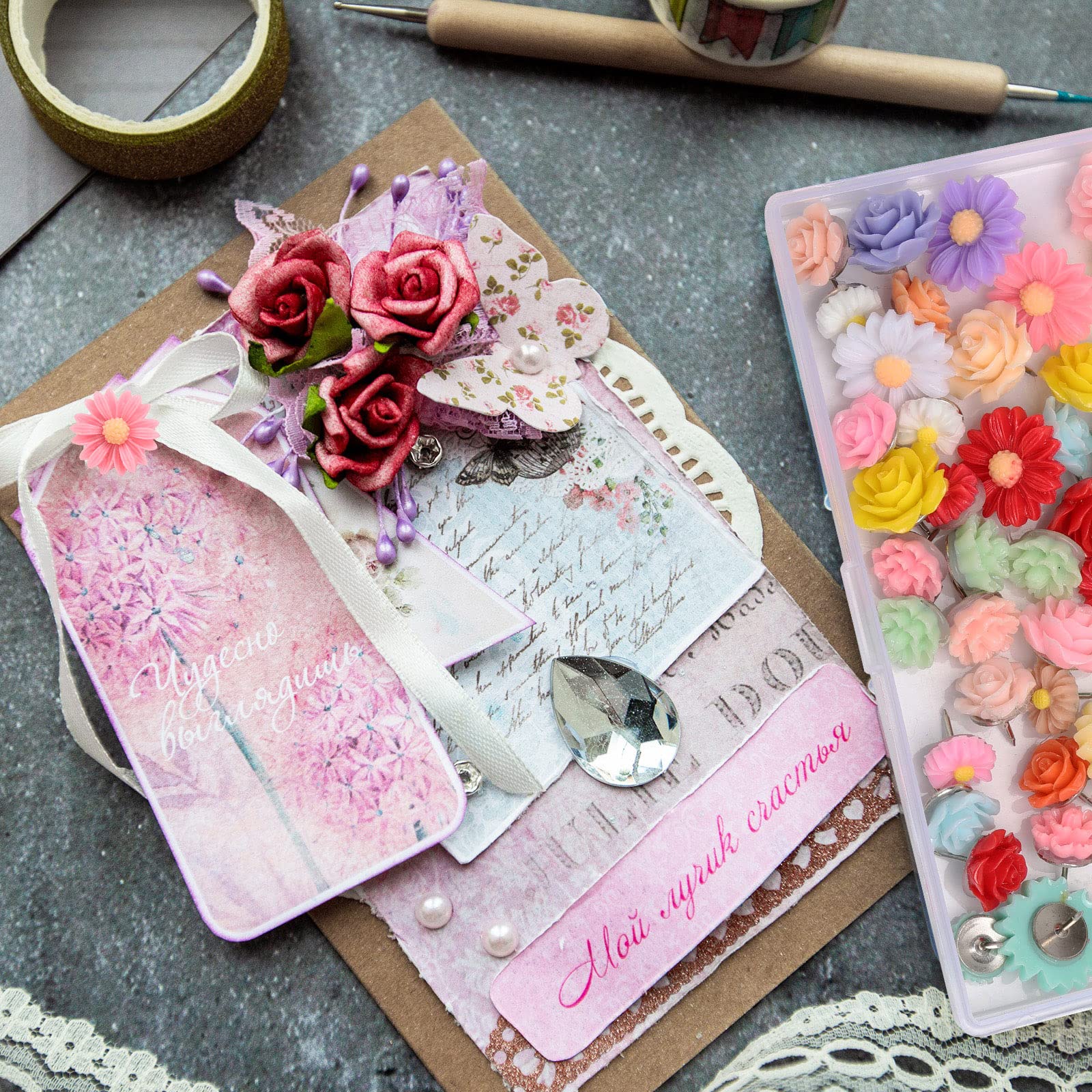 50Pcs Decorative Flower Push Pins for Cork Board - Office & Home Organization