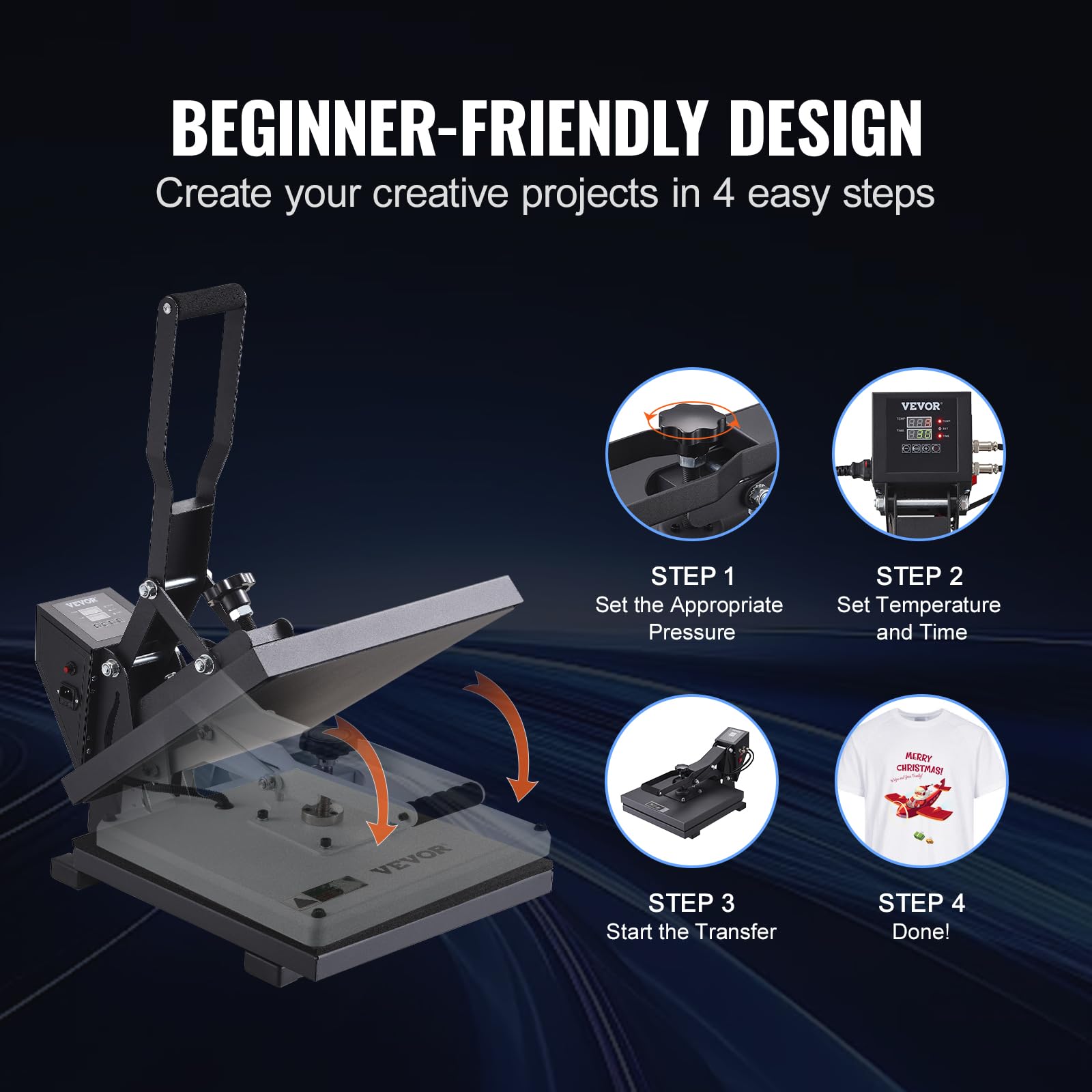 VEVOR 15x15 Inch Digital Heat Press Machine for T-Shirts & Sublimation - Fast Heating, High Pressure Industrial Heat Transfer Vinyl Printer - Perfect for DIY Crafts, Custom Apparel & Small Business Use - Easy to Use Black Heat Press