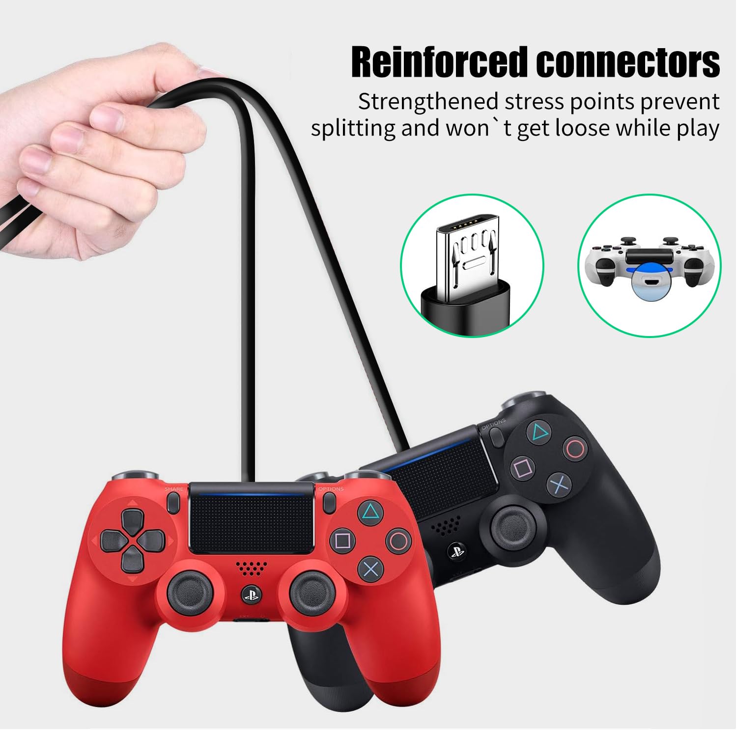 PS4 Controller Charger, Fast Charging Cable for Sony Playstation Wireless Controller, PS4 Pro, PS4 Slim, Xbox One, Dual Shock 4, Fire HD, Camera, TV Stick - 3m Black - Perfect for Gaming, Streaming & Device Charging