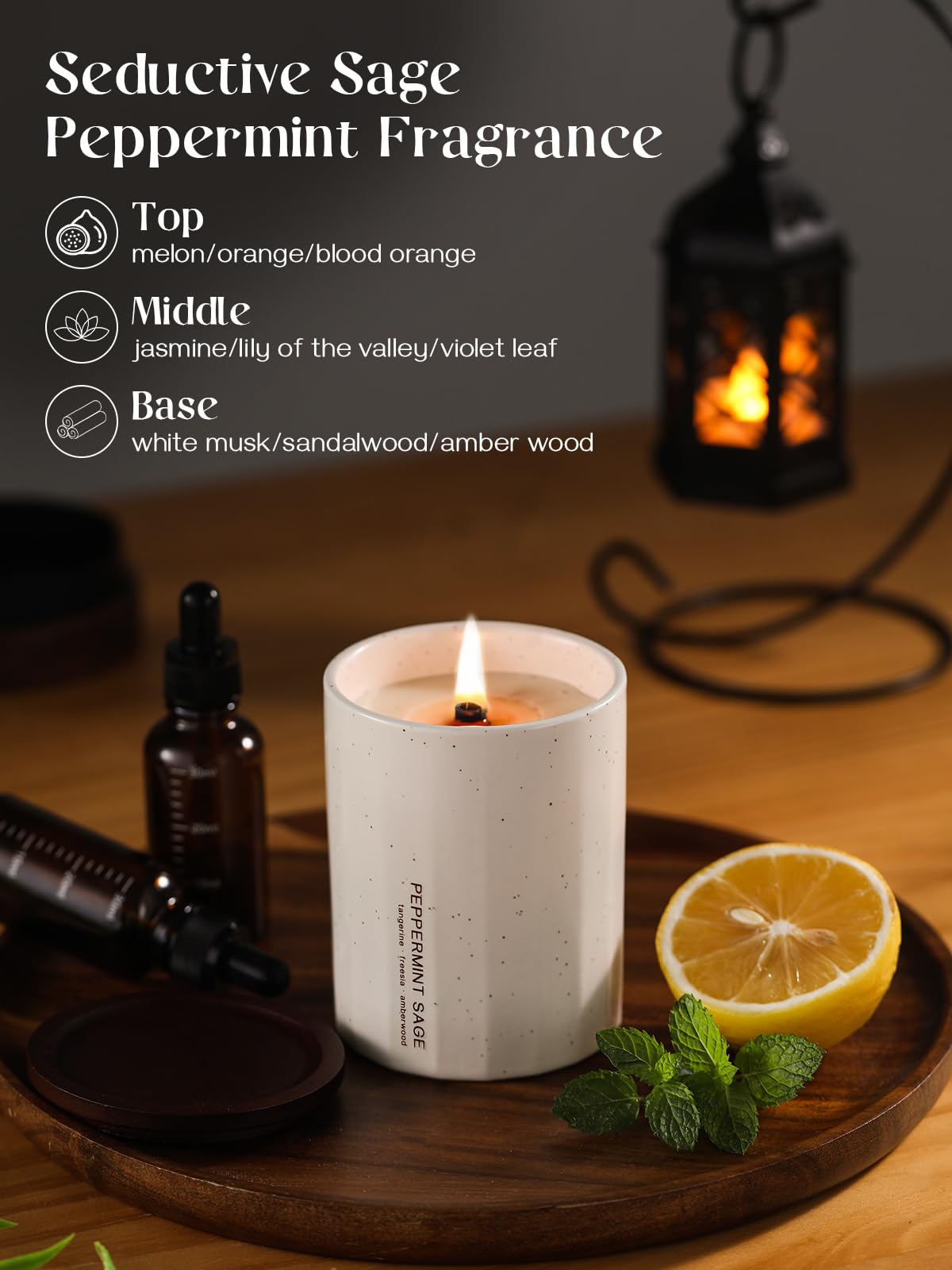 Dowan Beeswax Scented Candles with Wood Wick - Natural Sage & Peppermint Aromatherapy Candle, Non-Toxic Soy Wax for Relaxation - Ideal Housewarming Gift, Perfect for Yoga, Meditation & Home Spa