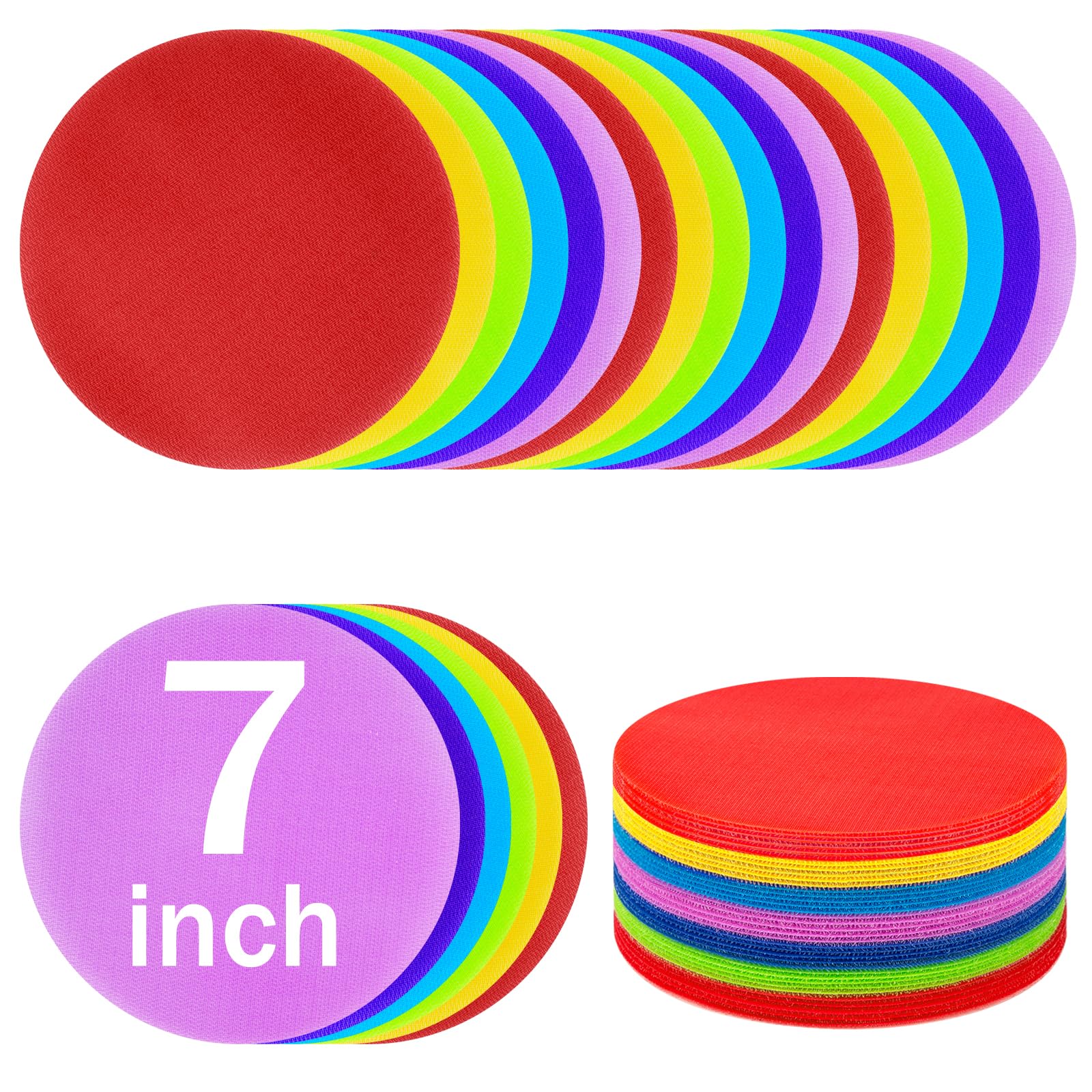 IKAYAS 30Pcs Removable Carpet Spots Markers - 7 Inch Colorful Carpet Circles for Kids Classroom, Social Distancing & Floor Decoration - 6 Vibrant Colors - Perfect for Teachers, Daycare & Preschool Activities