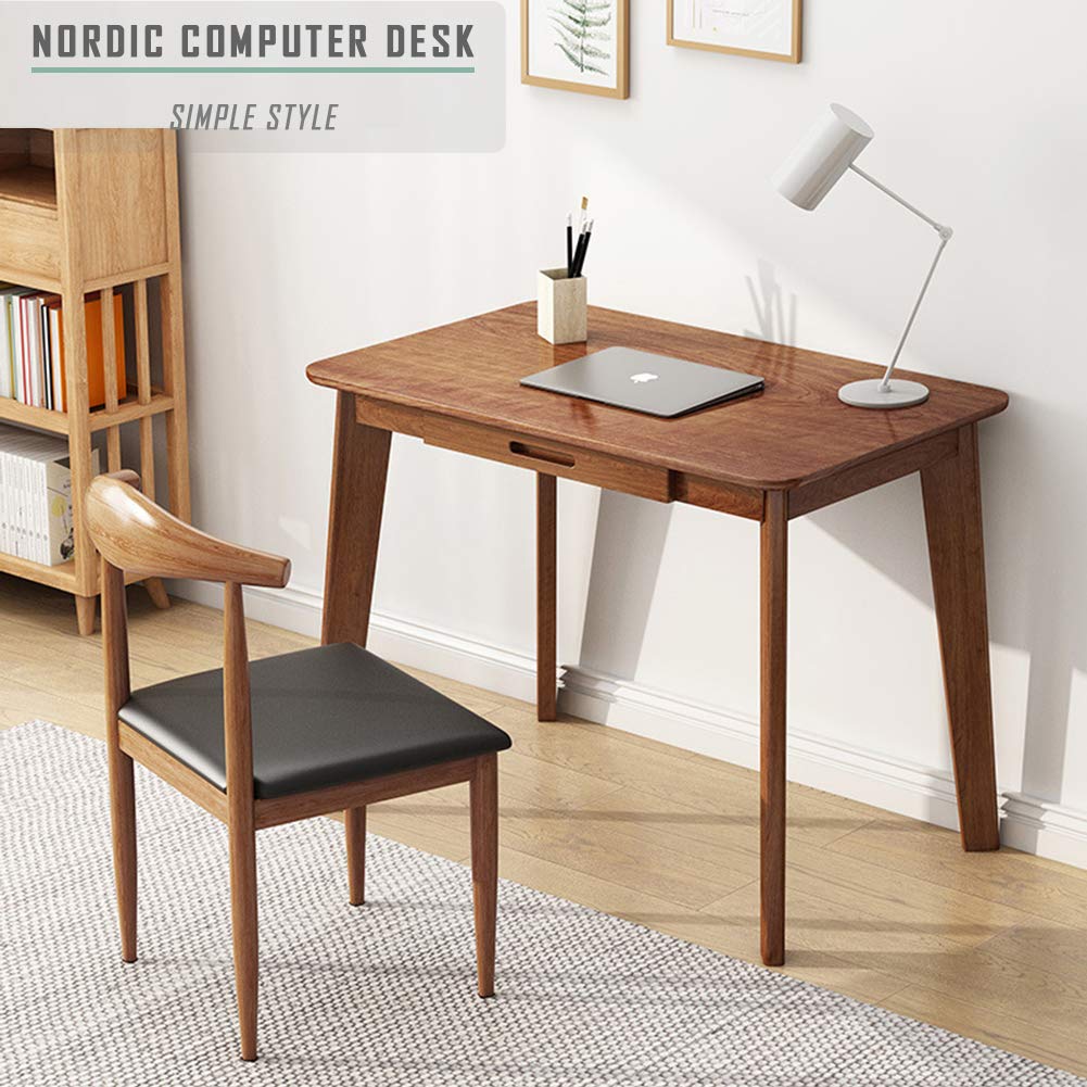 IOTXY Solid Wood Writing Desk with Drawer - Home Office Desk, Laptop Computer Workstation, Study Table for Work from Home & Remote Learning