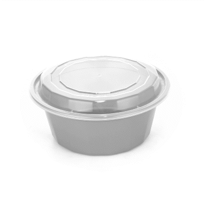 32 oz Round Silver Plastic Food Storage Containers with Clear Lids - Microwave Safe, Reusable To-Go Boxes (7.25