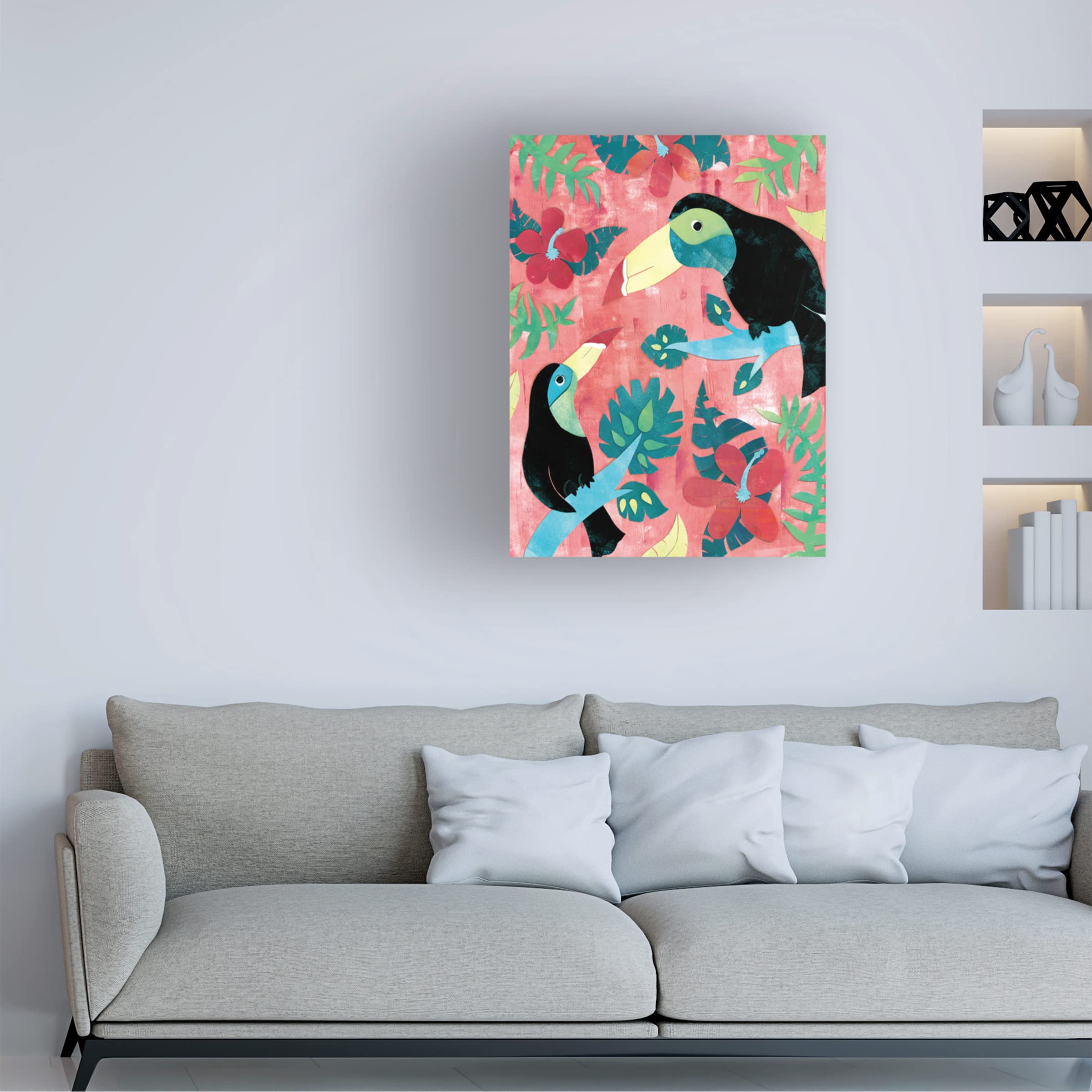 Wild Apple Portfolio 'Jungle Jive I Dark' Canvas Wall Art - 14x19 Inches - Modern Tropical Home Decor for Living Room, Bedroom & Office