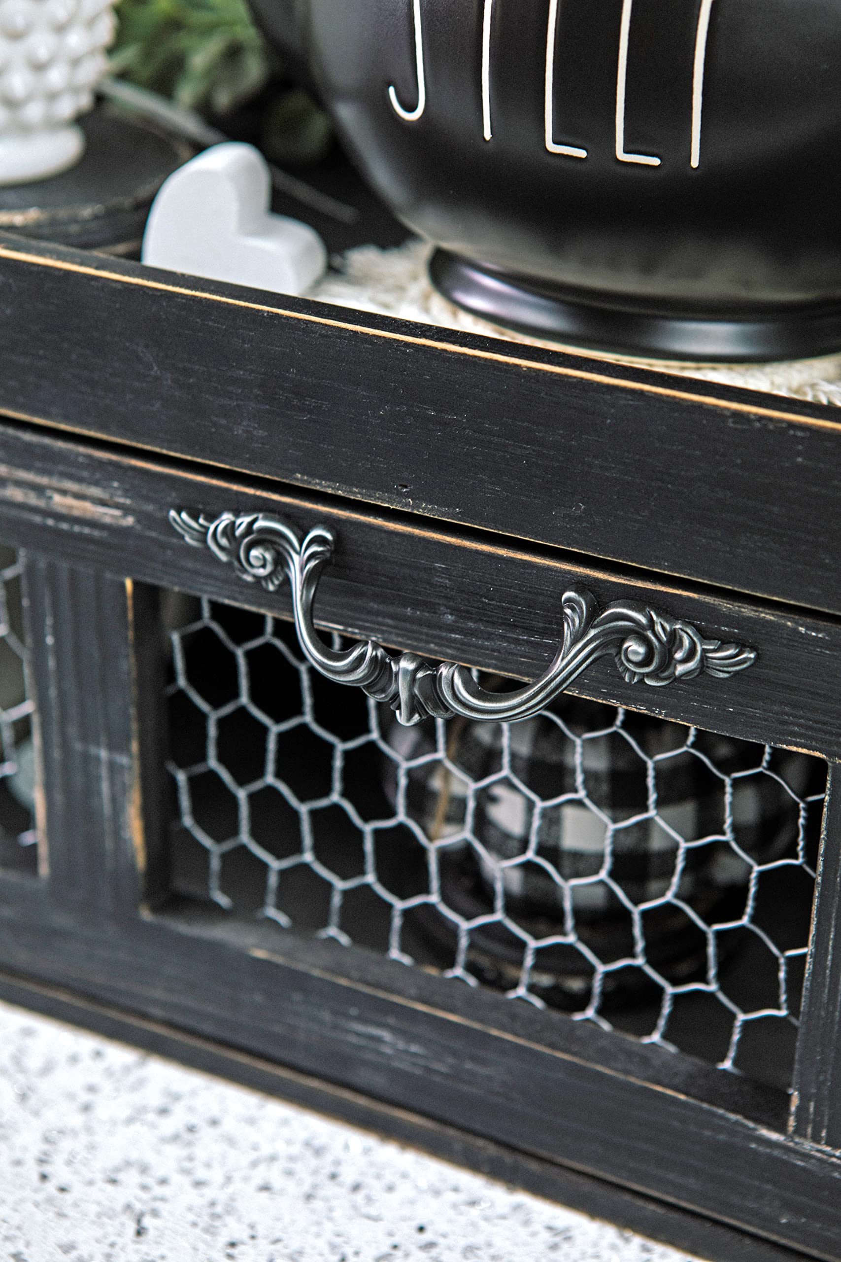 Rustic Black Chicken Wire Countertop Shelving Organizer - Farmhouse Kitchen Pantry Storage Cabinet - Decorative Display Shelf for Country Kitchen Island - Perfect for Organizing Spices, Cookbooks & Kitchen Essentials