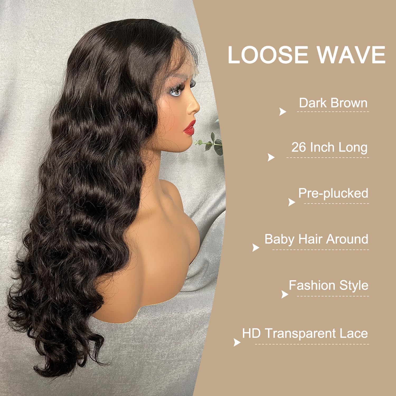 SOKU 26 Inch Long Loose Wave Lace Front Wig with Baby Hair - Dark Brown Curly Human Hair Wigs for Black Women | Transparent HD Lace Synthetic Wavy Wig for Girls | Perfect for Cosplay, Daily Wear & Special Occasions