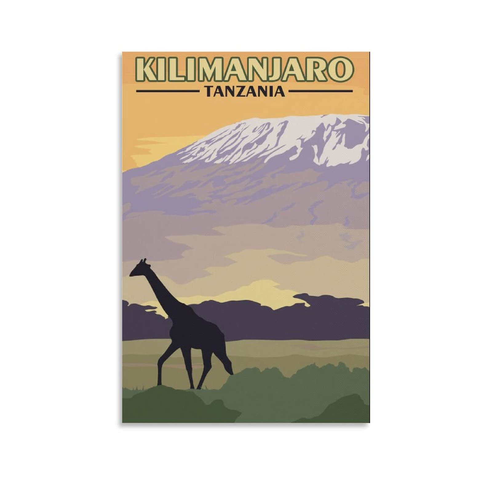 Vintage Kilimanjaro Travel Poster with Giraffe - Tanzania Wall Art Canvas Print for Living Room, Office & Bedroom Decor - Perfect Gift for Travel Lovers & Home Decoration