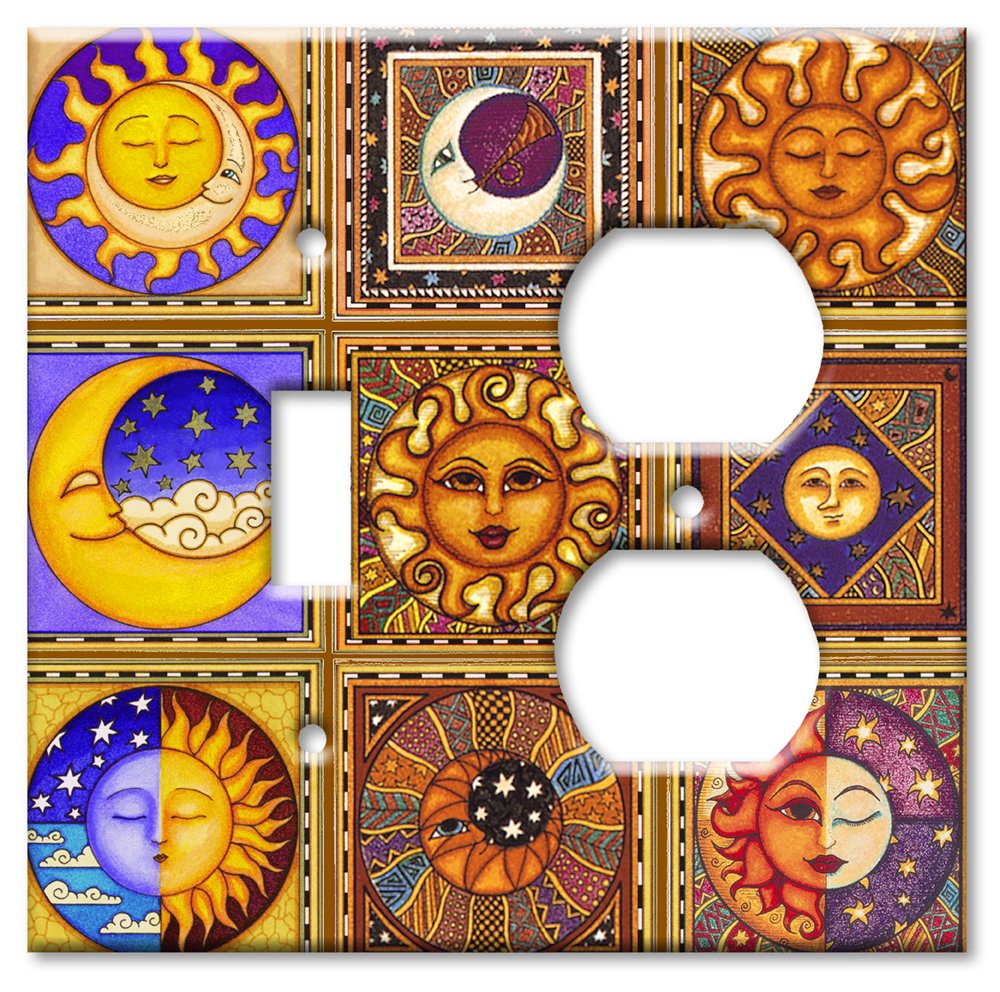 Celestials Theme Decorative Metal Wall Plate - Double Gang Toggle Outlet Cover - Art Plates for Home & Office Decor - Made in USA - Perfect for Living Room, Bedroom, and Office Spaces