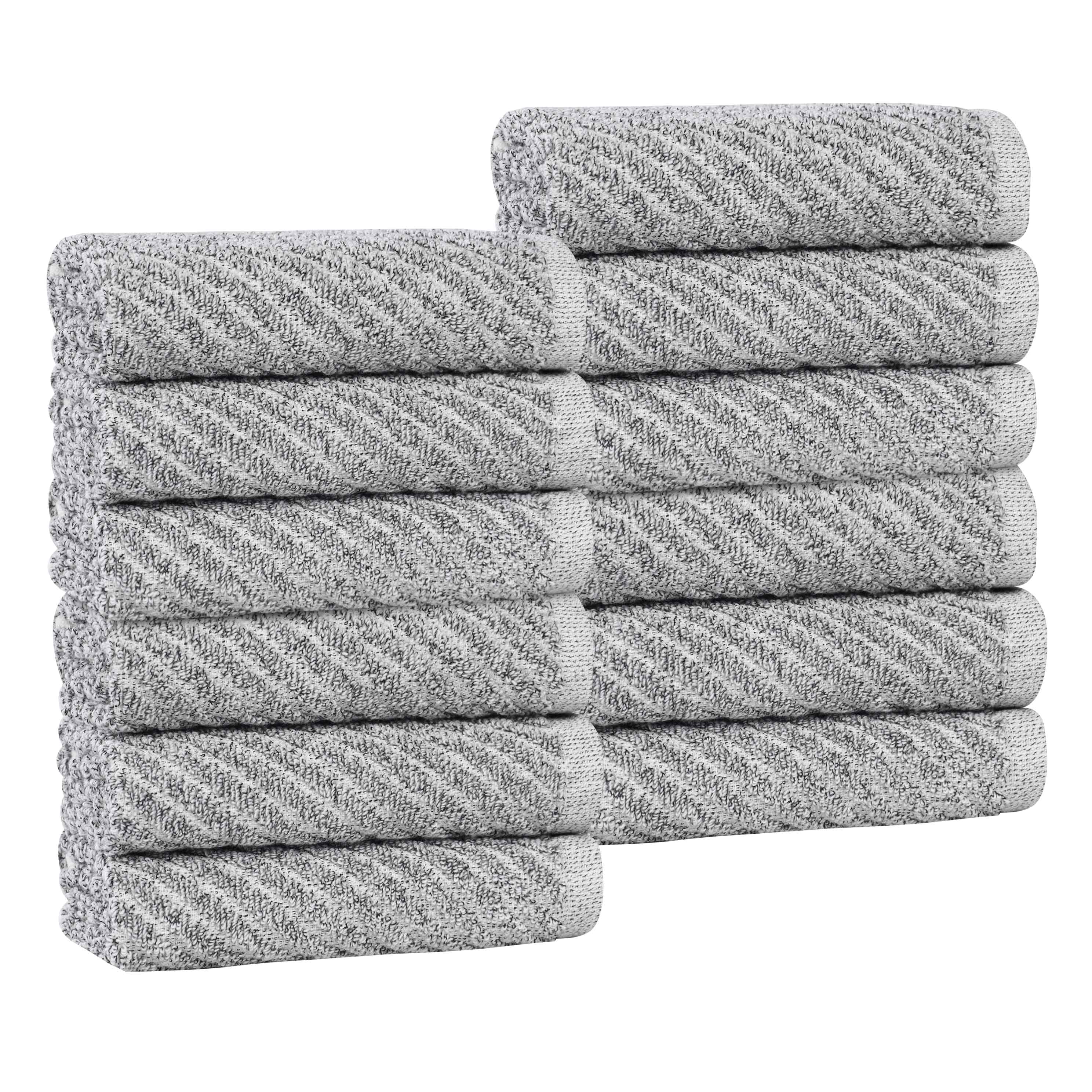 Amelia Soft Cotton Blend Diagonal Stripes Face Towels - Set of 12 for Bathroom, Gym & Travel | Absorbent & Quick-Drying Hand Towels