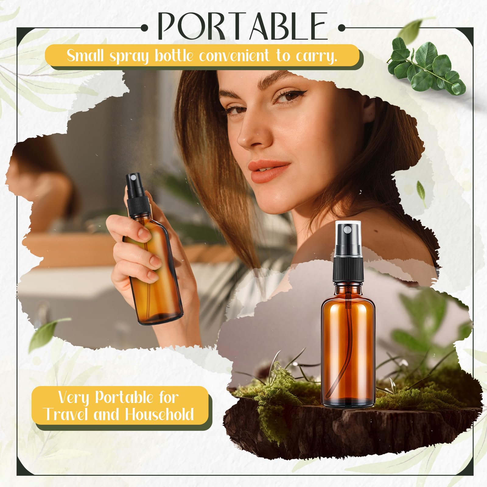 24-Pack 2oz & 4oz Amber Glass Spray Bottles - Essential Oil Bottles, Fine Mist Cosmetic Sprayers, Empty Perfume Bottles for Hair, Face, Body & Makeup - Perfect for Home, Travel & DIY Beauty Products