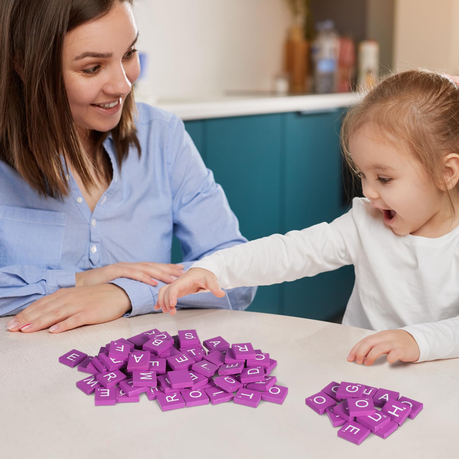 100pcs Self-Adhesive Vinyl Letter Stickers - Wooden Alphabet Tiles for Phonics, Spelling & Learning - Perfect for DIY Crafts, Wedding Decor, Baby Toys & Educational Activities - Reusable Wood Chips in Bamboo Storage Box (Purple)