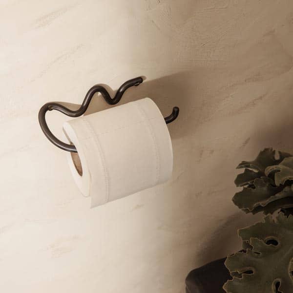 FERM LIVING Curvature Toilet Paper Holder - Modern Black Brass Bathroom Accessory for Home, Hotel & Office Decor