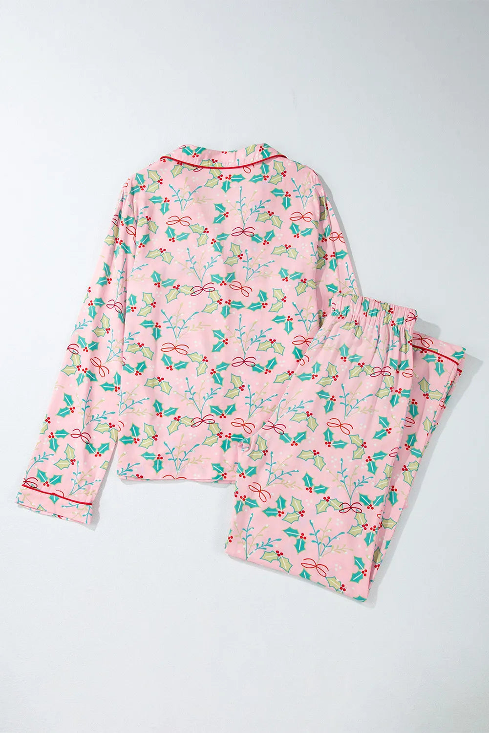 Printed Collared Long Sleeve Top & Pants Lounge Set - Women's Comfortable Loungewear for Home, Travel & Relaxation