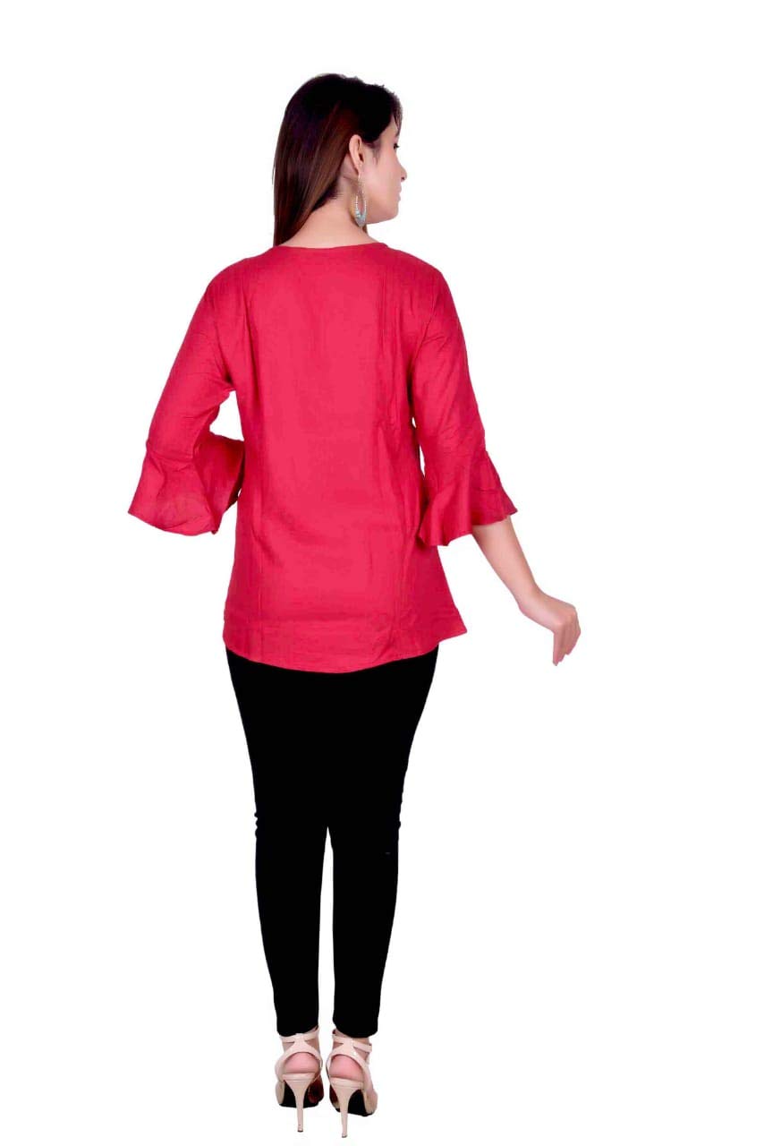 Women's Long Sleeve Round Neck T-Shirt - Soft Sleepwear & Casual Tunic Top Blouse - Small Size Red - Perfect for Lounge Wear, Sleepwear & Everyday Comfort