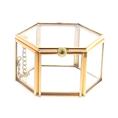 1PC Geometric Clear Glass Jewelry Box Organizer - Ring, Necklace, Bracelet & Earring Storage Holder - Perfect for Travel, Wedding, Gift & Home Decor (Gold)