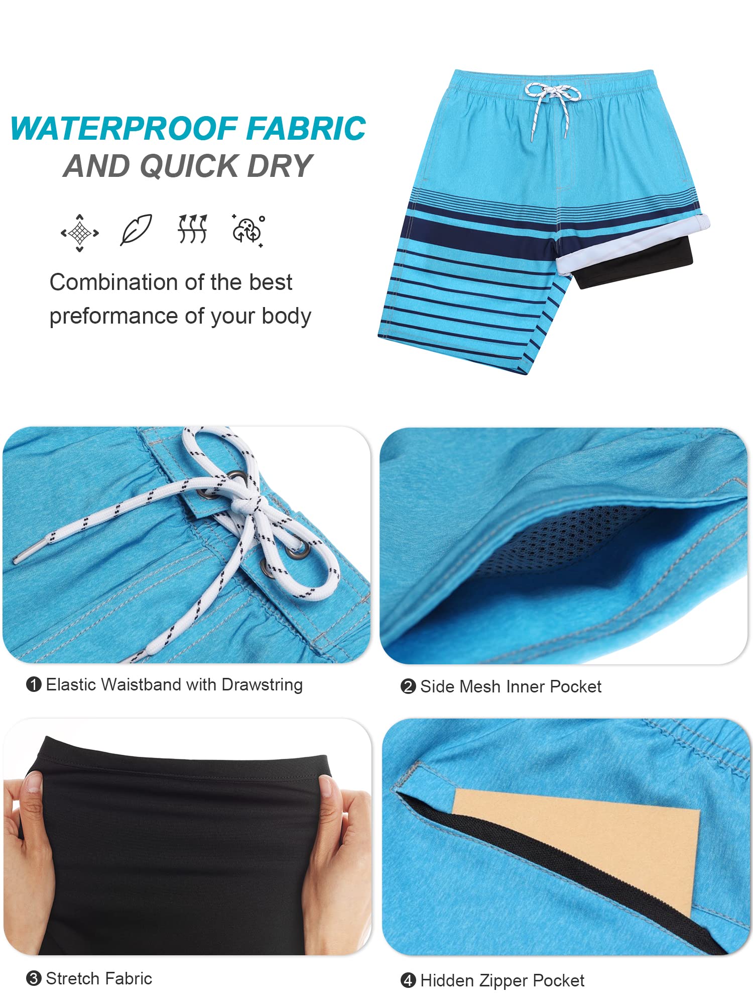 **SILKWORLD Men's Quick Dry Swim Trunks with Compression Liner - 9
