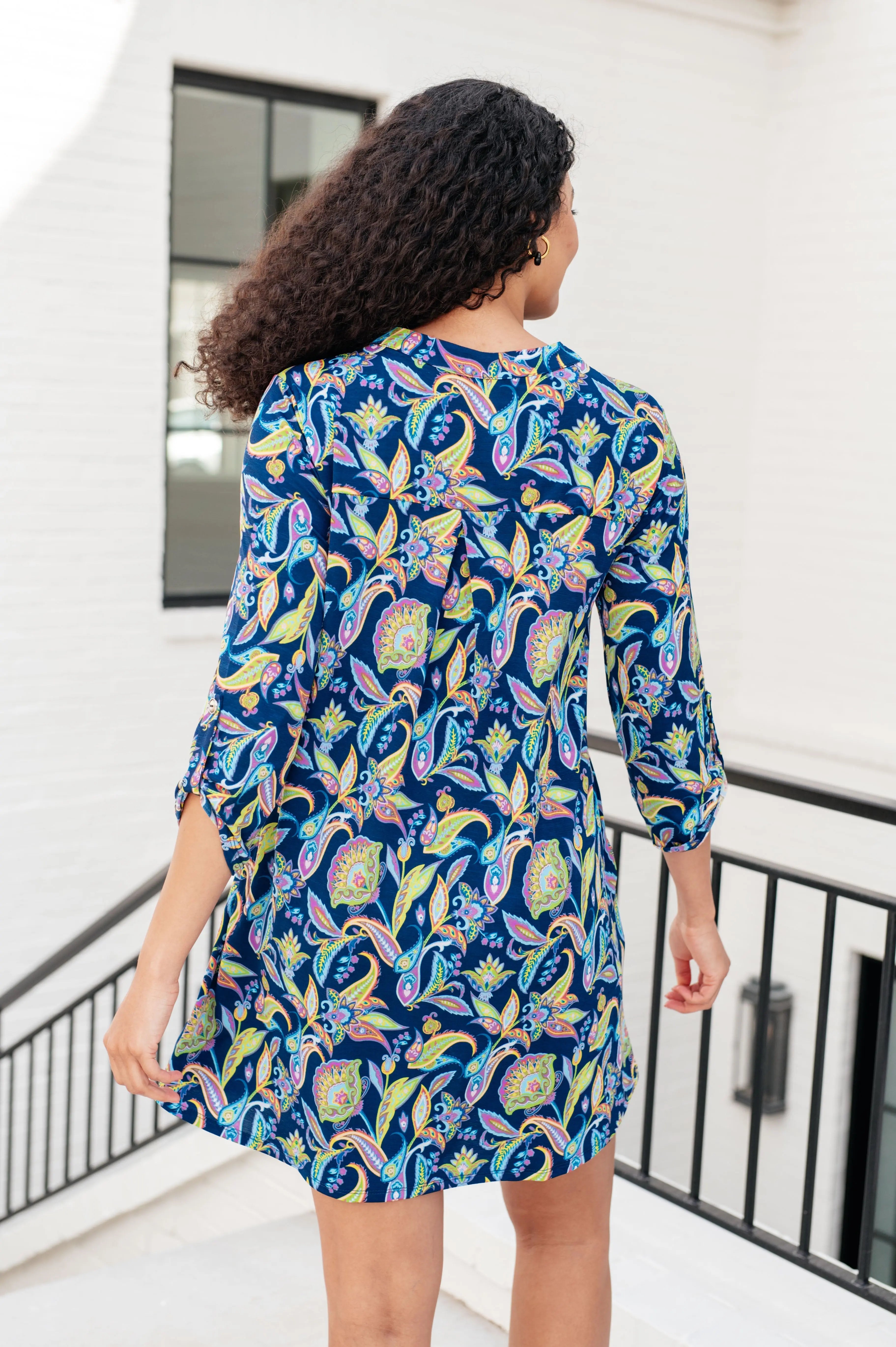 Lizzy Floral Paisley Dress for Women - Navy Blue & Bright Print - Perfect for Casual Outings, Parties & Summer Vacations
