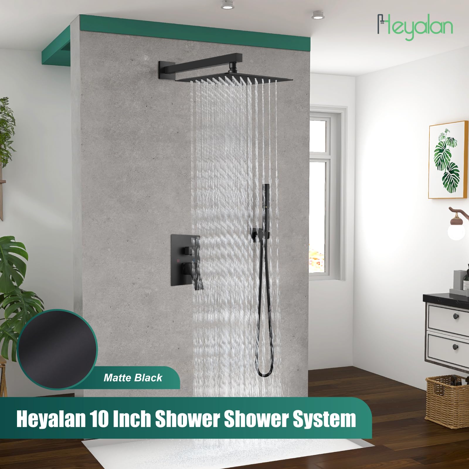 Premium 10 Inch Matte Black Square Rain Shower System - 2-in-1 Wall Mount Rainfall Shower Head with Handheld Sprayer & High Pressure Valve for Luxurious Bathroom Experience (Ideal for Master Bath & Spa Retreats)