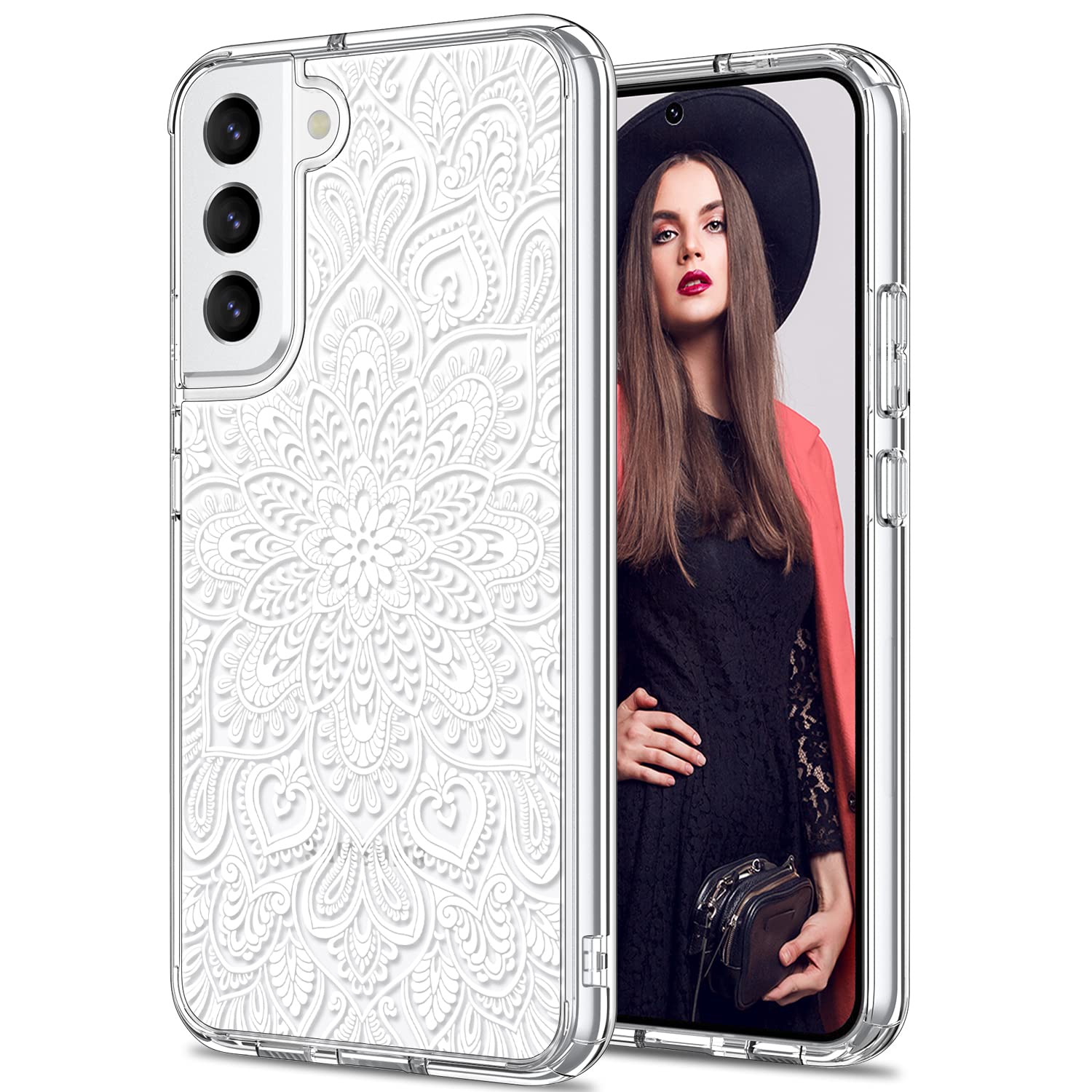 Slim Clear Samsung Galaxy S22 Case for Women - Fashionable Blooming Henna Flower Design, Durable Rugged Protective Cover for S22 6.1