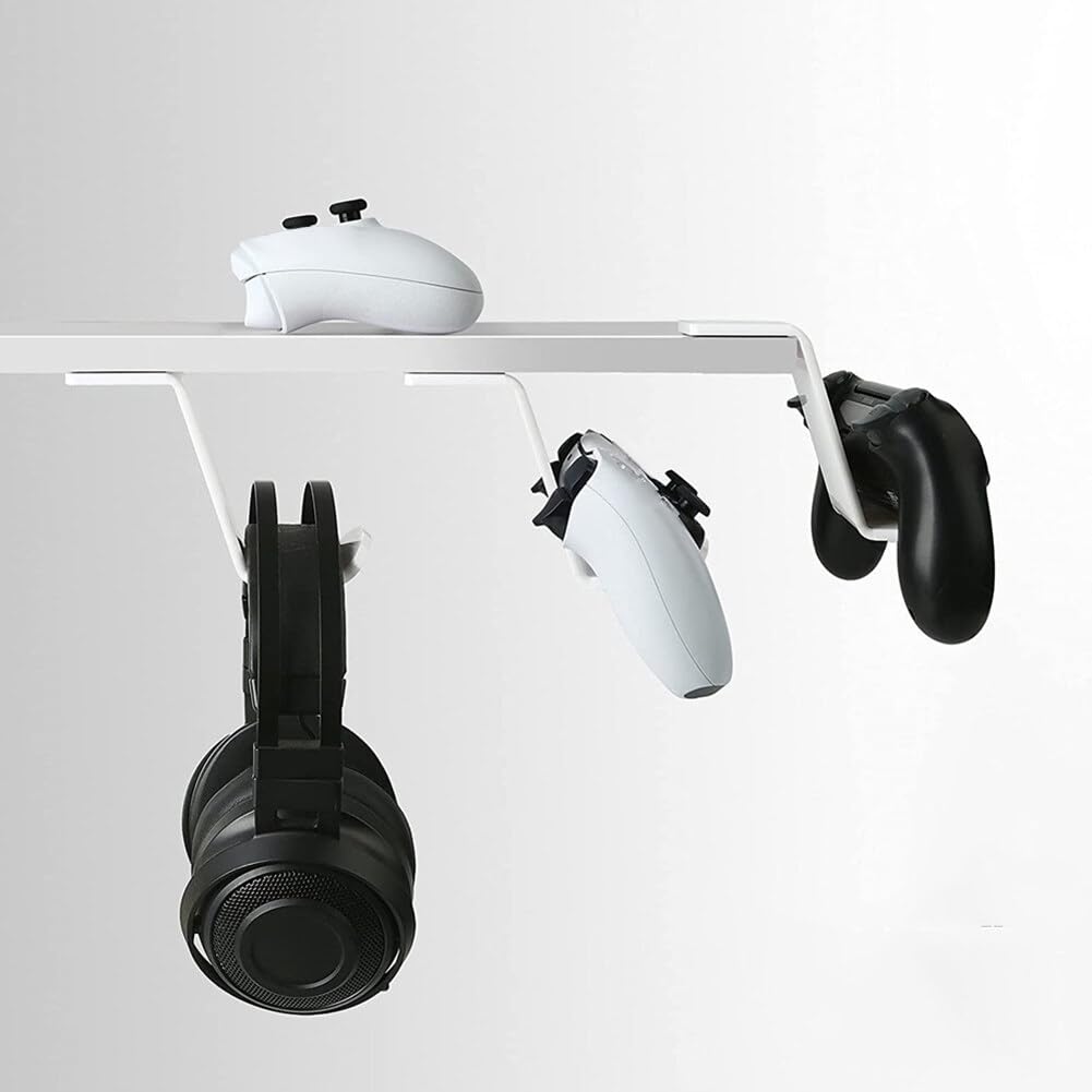 MoreChioce 2-Pack Universal Under Desk Controller Mount with Headphone Stand - Black | Wall Mountable Game Controller Holder & Display Stand for PS5, Xbox, Switch | Perfect Gaming Setup Accessory for Bedroom, Living Room, Office