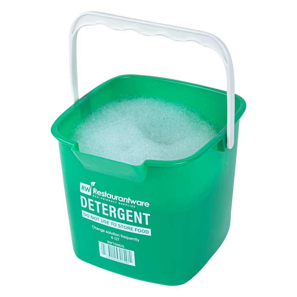RW Clean 6 Quart Plastic Cleaning Buckets with Measurements - 10-Pack Detergent Square Buckets with Built-In Spout & Handle - Heavy Duty Green Utility Pails for Home, Commercial & Restaurant Use - Perfect for Mopping, Car Washing & Janitorial Services