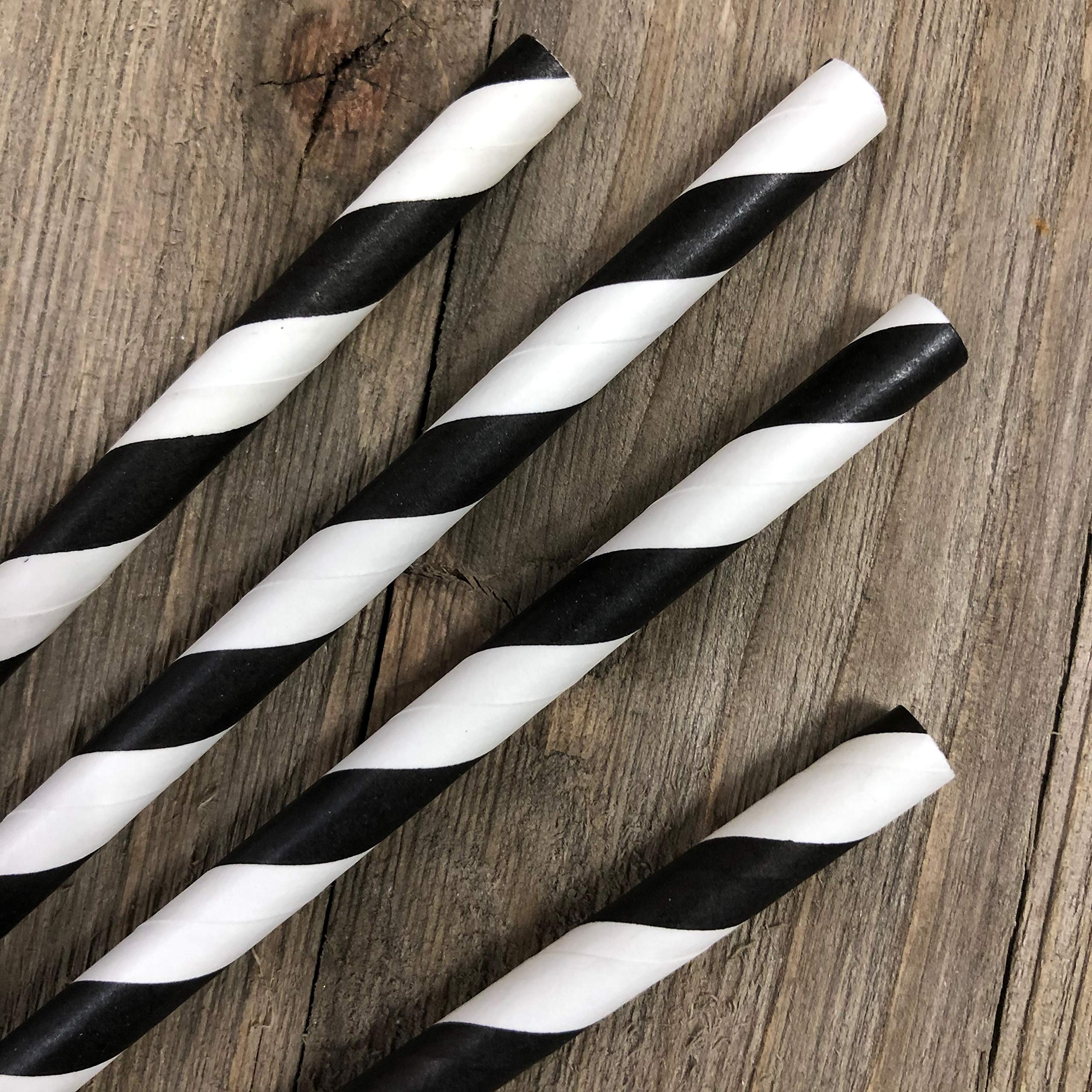 Eco-Friendly Black & White Stripe Paper Straws 7.75