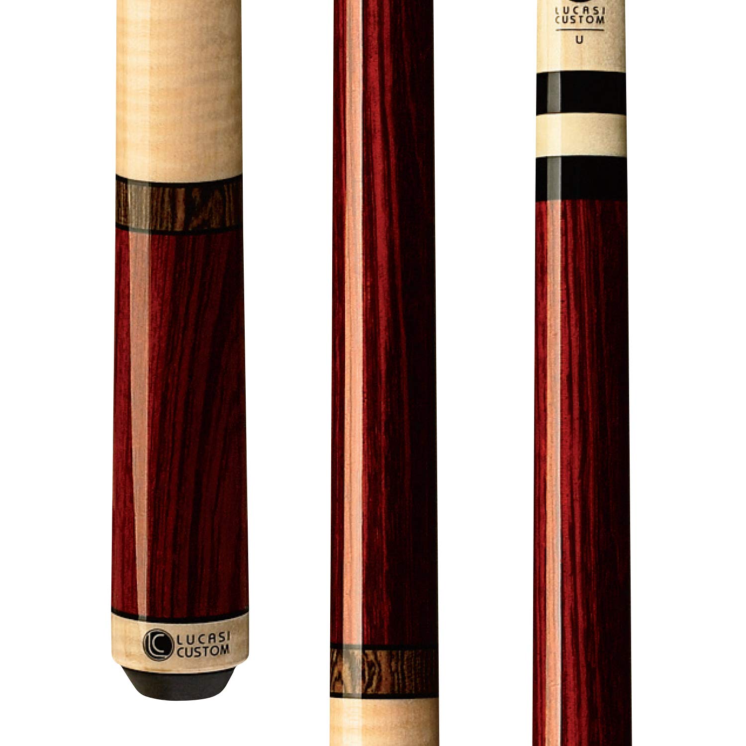 Lucasi Custom Rengas & Curly Maple Pool Cue with Bocote Banded Rings - Professional Billiards Stick for Tournament & Home Game Use