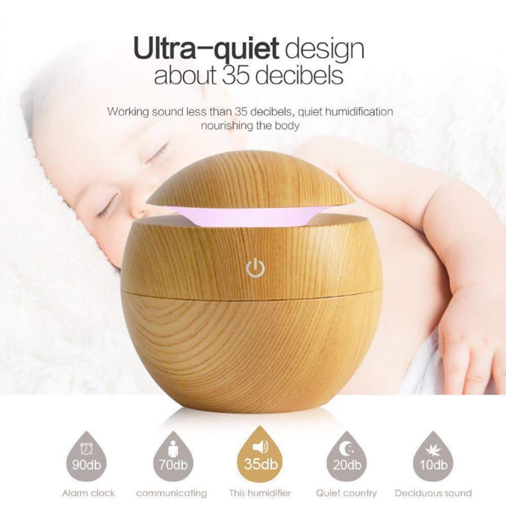 Wood Cool Mist Ultrasonic Humidifier & Essential Oil Diffuser with Colorful LED Lights - Auto Shut-Off for Home, Office, Car, and Travel - Perfect for Dry Air Relief, Aromatherapy, and Better Sleep