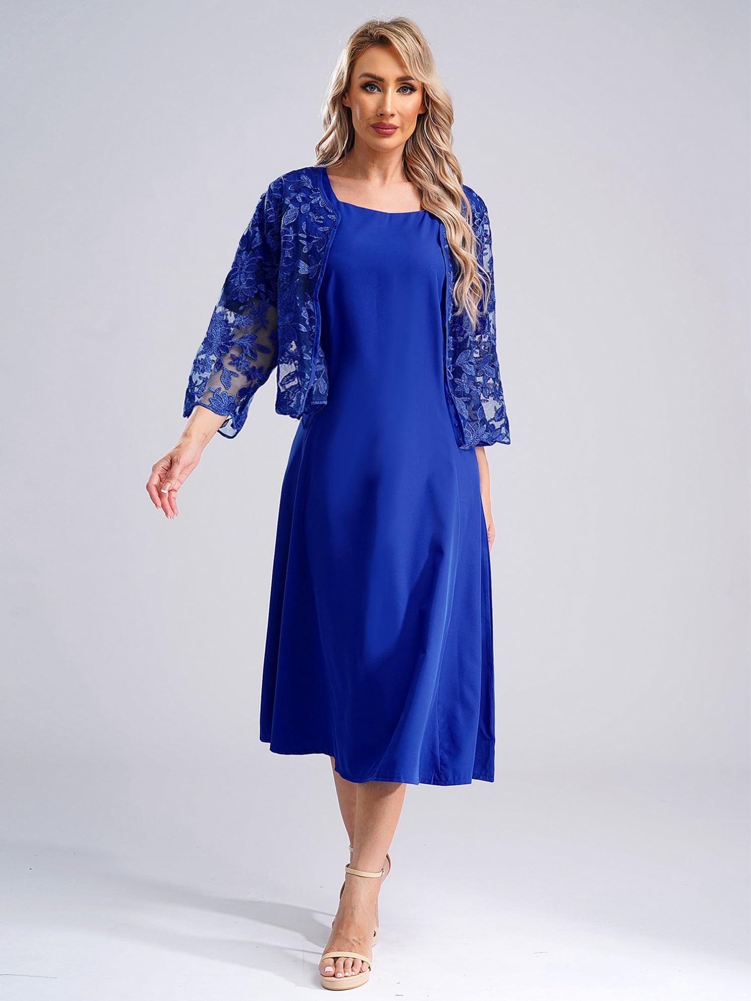 Elegant 2-Piece Lace Jacket Dress Set for Women - Wedding Guest, Mother of The Bride Formal Maxi Dress - Plus Size Available - Perfect for Weddings, Cocktail Parties & Special Occasions