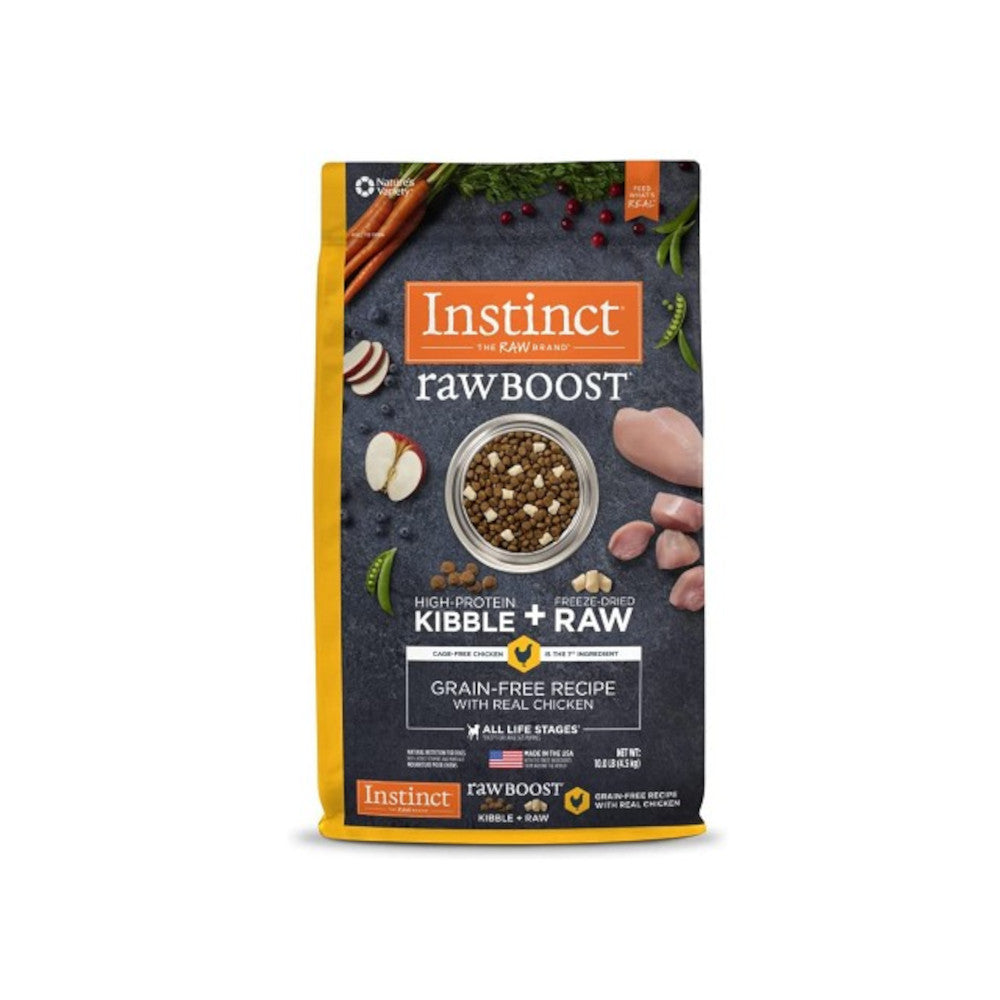 Raw Boost All Life Stages Grain Free Kibble + Raw Dog Dry Food - Chicken Recipe for Small, Medium & Large Breeds - Perfect for Active Dogs & Puppies