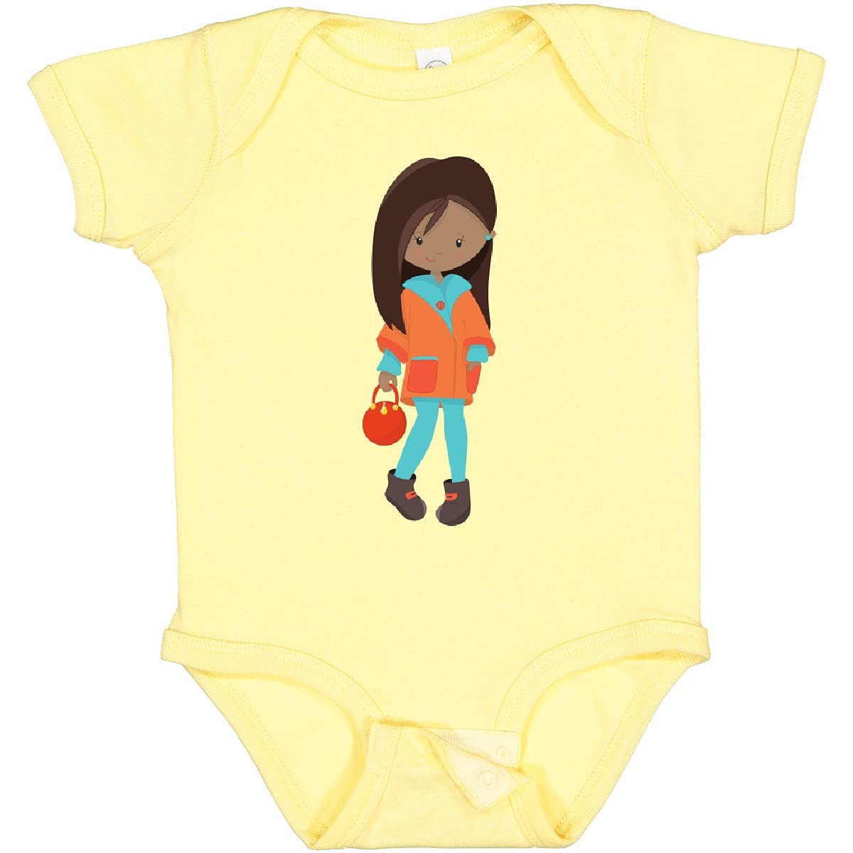 Inktastic African American Girl Fashion Baby Bodysuit - Orange Jacket Cute Outfit for Infants & Toddlers - Perfect for Casual Wear, Family Photos & Special Occasions