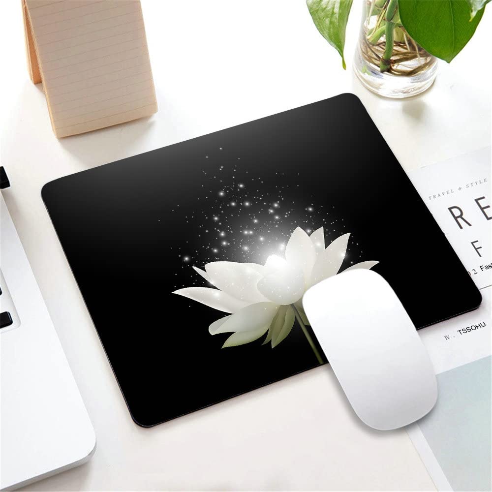Floral Mouse Pad with White Lotus Design - Non-Slip Rubber Base Computer Mouse Mat for Wireless Mouse (9.5×7.9×0.12 inches) - Perfect for Office, Gaming & Home Workspace Decor
