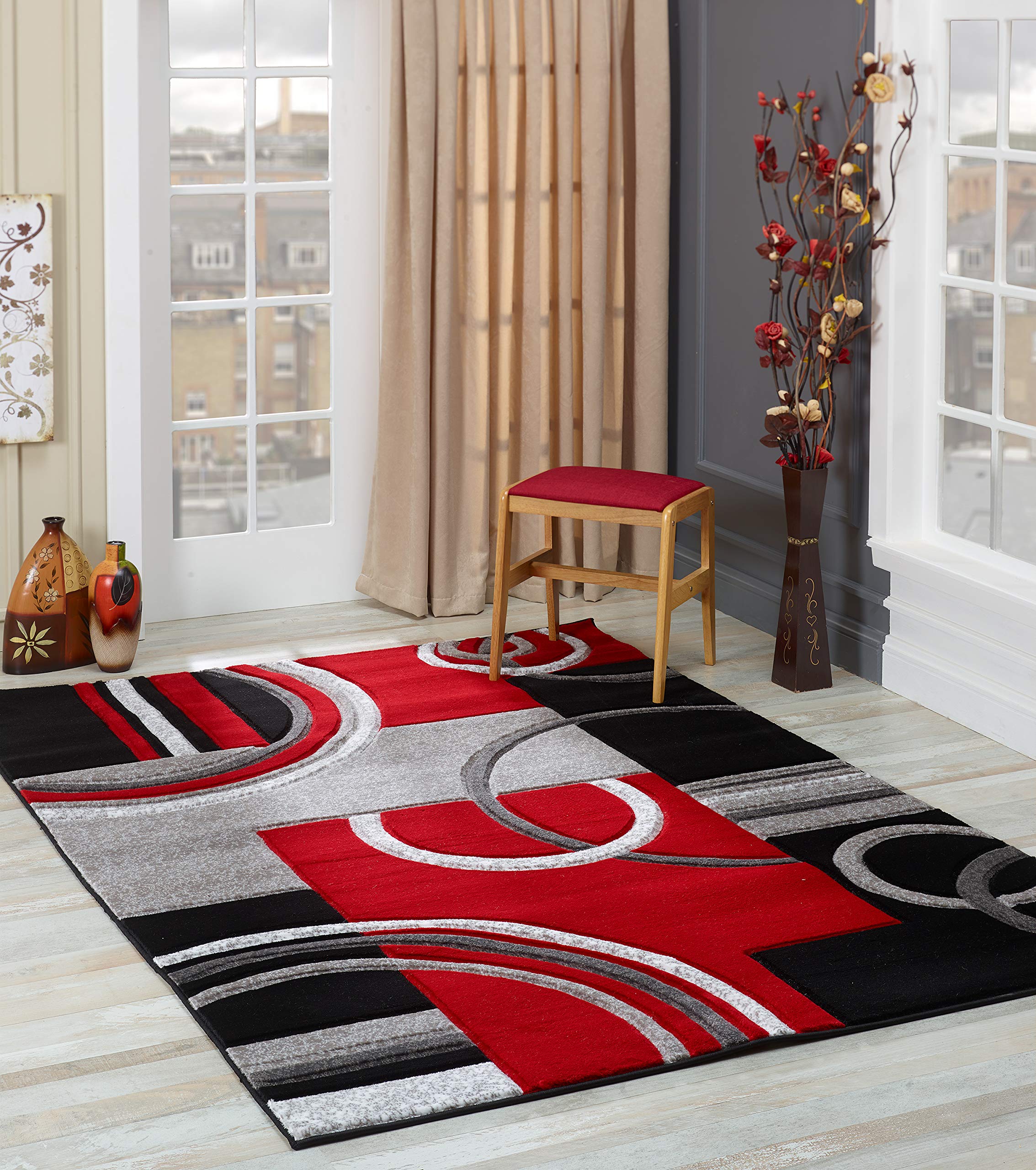 GLORY RUGS 5x7 Modern Red Area Rug - Hand Carved Contemporary Floor Carpet with Premium Soft Fluffy Texture for Living Room, Dining Room & Bedroom - Perfect for Home Decor, Cozy Spaces & Interior Design