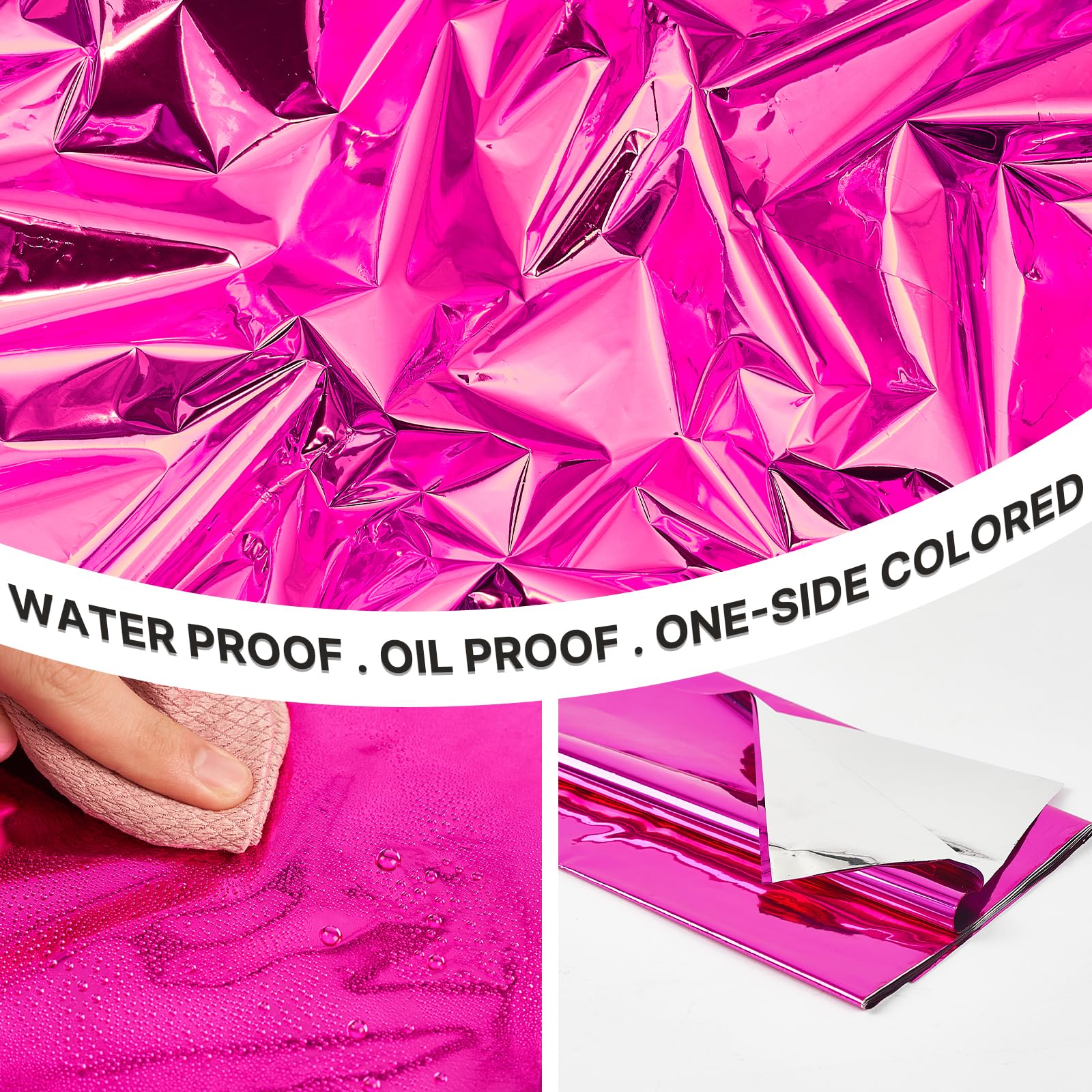Magenta Foil Tablecloth 3 Pack - 54 x 108 Inch Rectangle Metallic Table Cover for 6-8 Foot Tables | Waterproof Party Tablecloth for Birthday, Wedding, Anniversary & Holiday Celebrations | Perfect for Indoor/Outdoor Events, Banquets & Festive Decorations