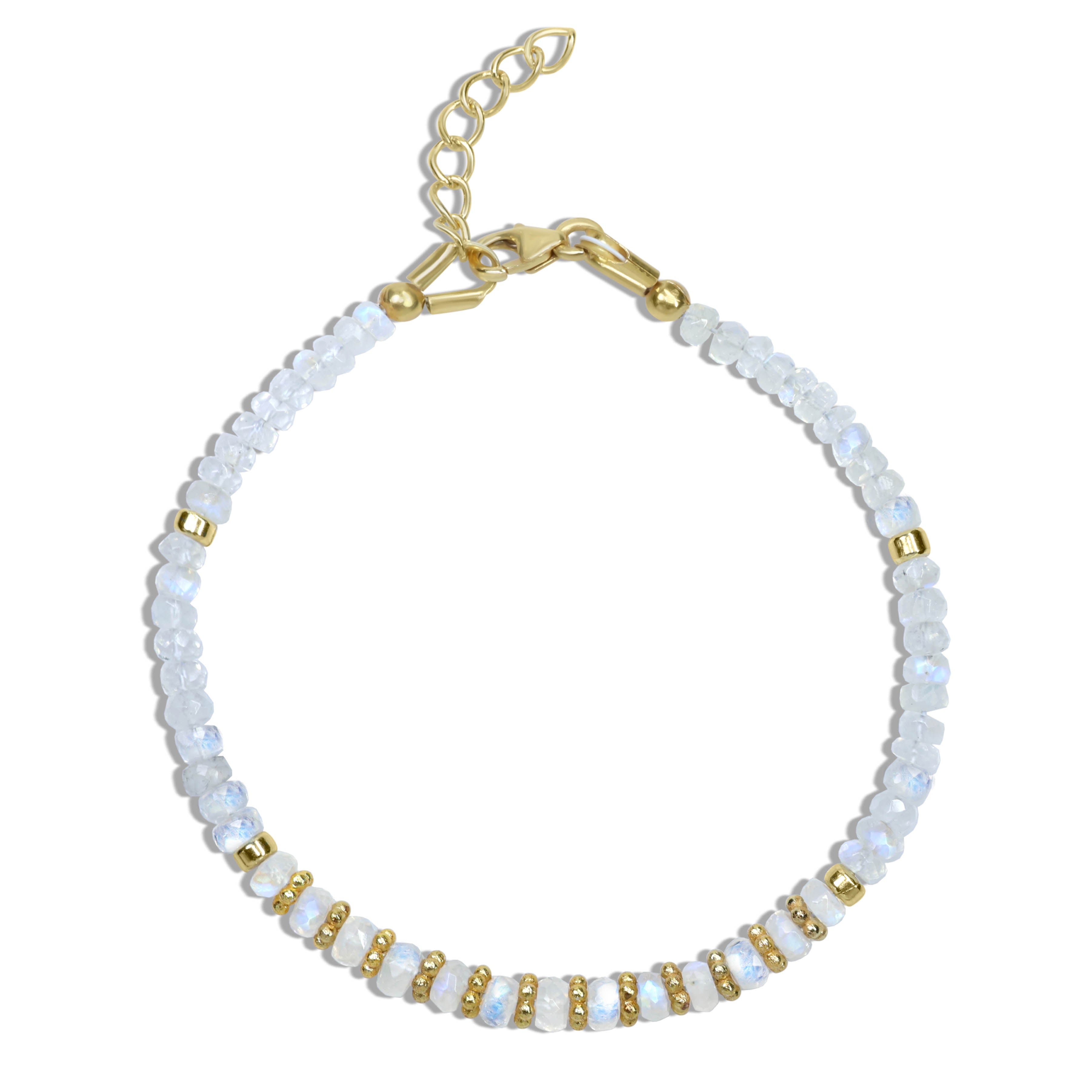 Natural Moonstone Rondelle Beaded Bracelet for Women - Healing Crystal Jewelry for Meditation, Yoga & Spiritual Energy (7.5 Inches)