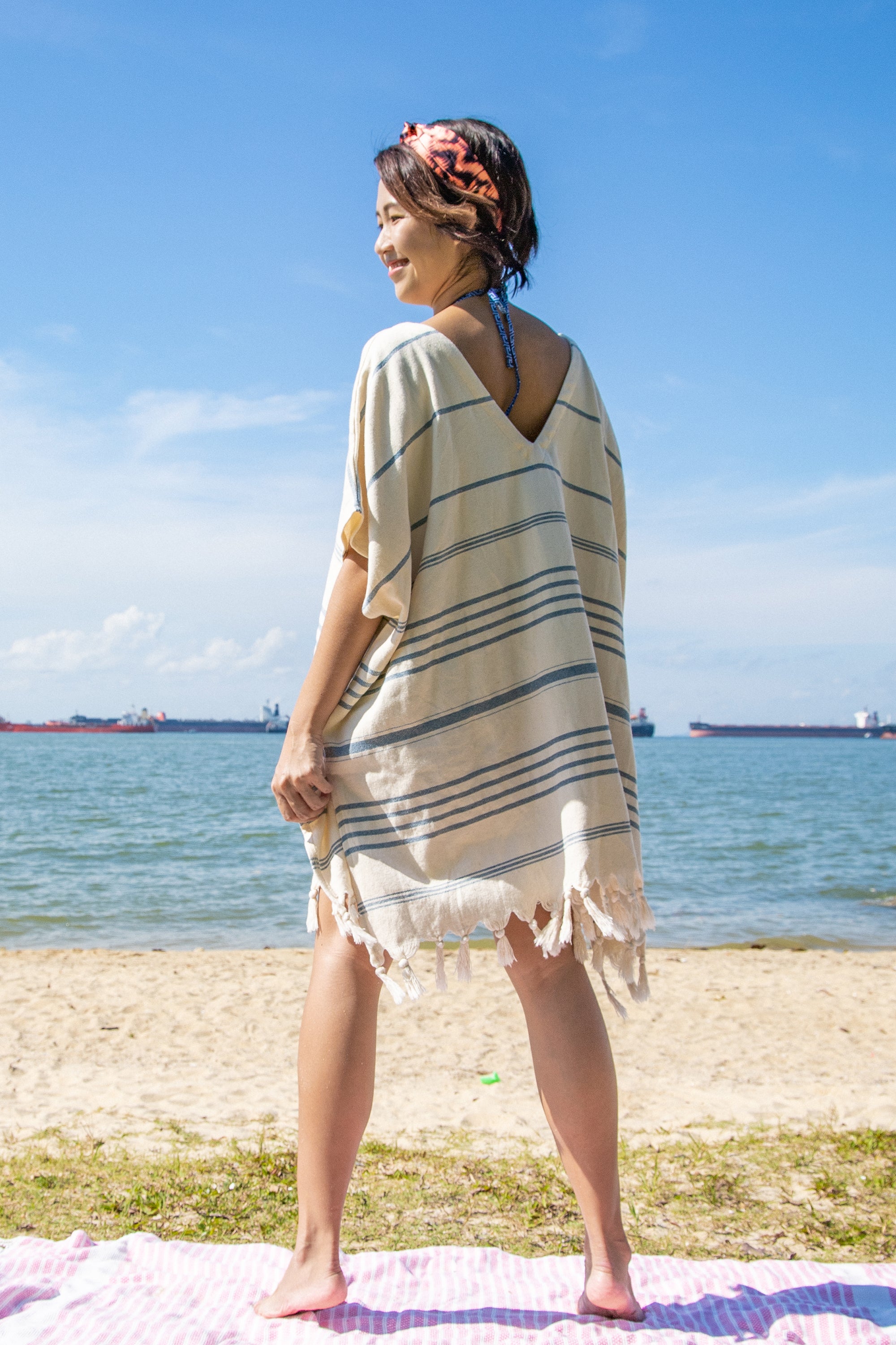 Lara Kaftan Ayas Blue - Women's Flowy Boho Maxi Dress for Beach Vacation, Summer Party & Casual Wear