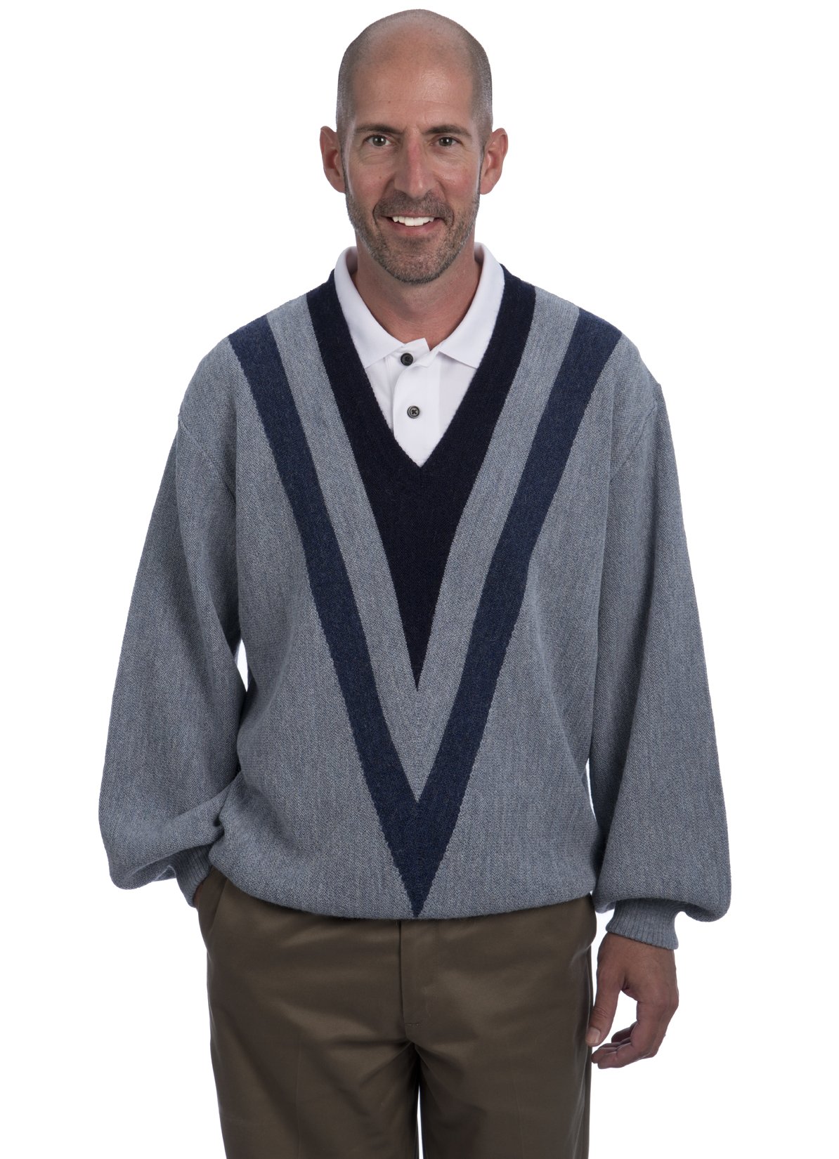 Vintage Style Men's V-Neck Alpaca Wool Pullover Sweater - 100% Pure Alpaca - Retro Golf Sweater for Men - Warm Winter Knitwear for Golfing, Office & Casual Wear