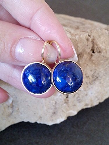 Lapis Lazuli Vintage Round Earrings – Blue Gemstone Bezel Set Jewelry for Women | September Birthstone Gift, Wedding Something Blue, Boho & Party Accessories