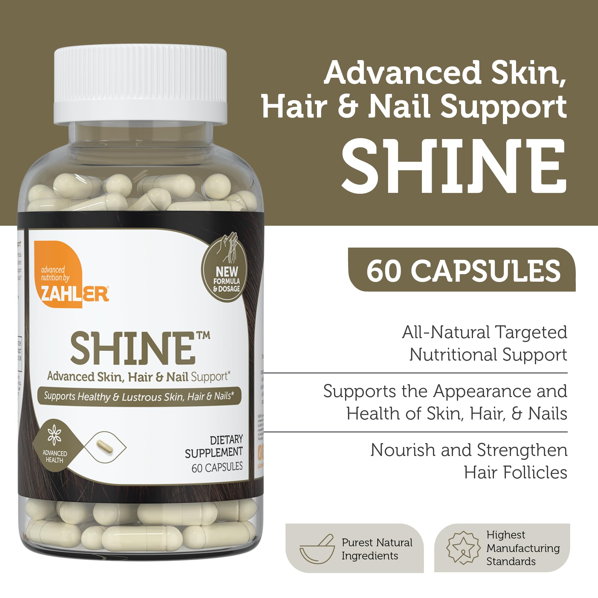 Zahler Shine Hair, Skin & Nails Vitamins for Women & Men - Biotin, Keratin & Hyaluronic Acid Supplement for Hair Growth, Strong Nails & Healthy Skin - Kosher Certified Multivitamin (60 Capsules) - Perfect for Daily Beauty Routine & Anti-Aging Care