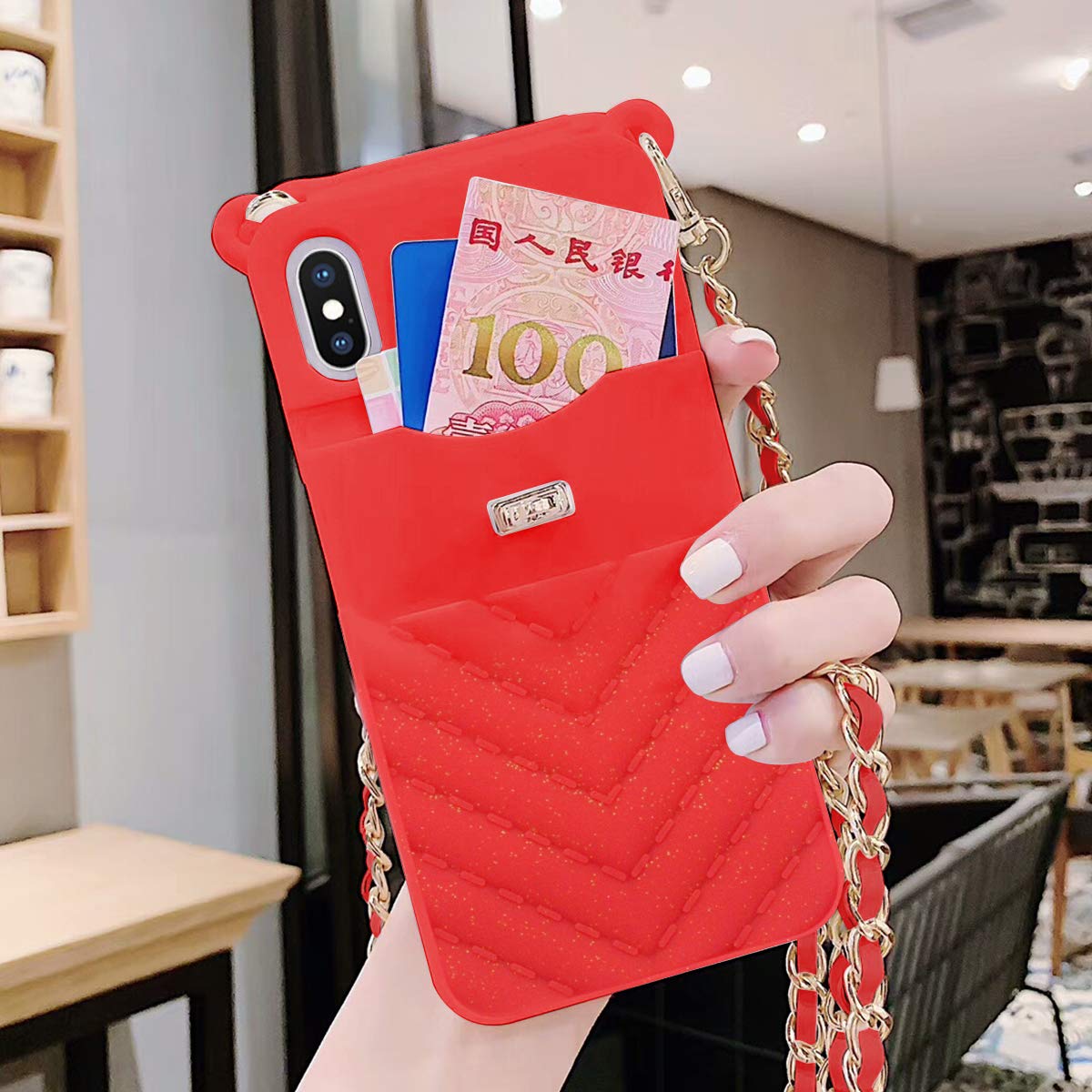 LUVI iPhone 11 Pro Max Wallet Case with Neck Strap, Crossbody Strap & Card Holder - Protective Phone Cover for Women (Red) | Perfect for Travel, Shopping & Everyday Use