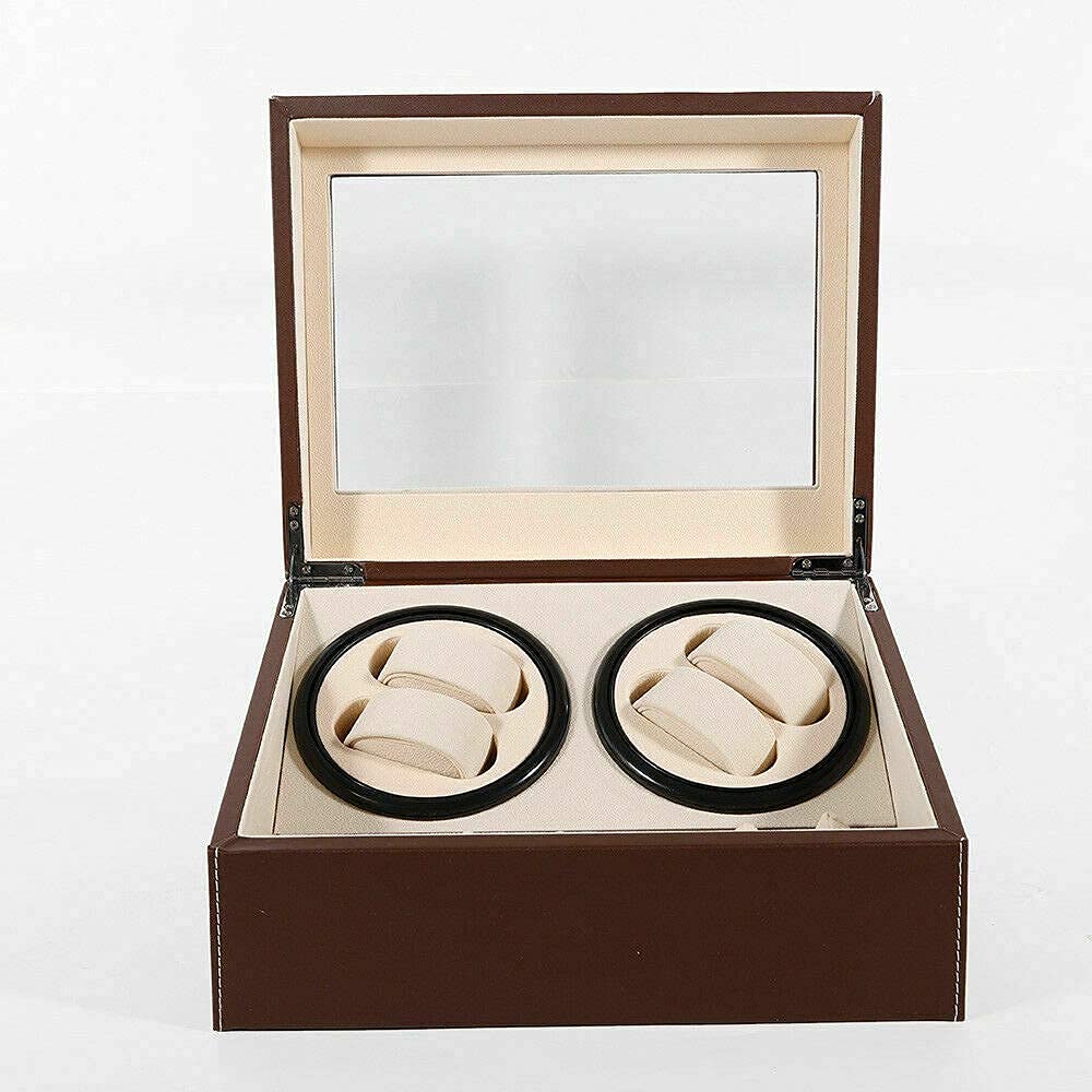 Luxury Automatic Rotating Watch Winder Display Case - PU Leather & Wood Storage Box with Quiet Mabuchi Motor for Men & Women (Brown) | Perfect for Watch Collectors, Travel & Home Decor