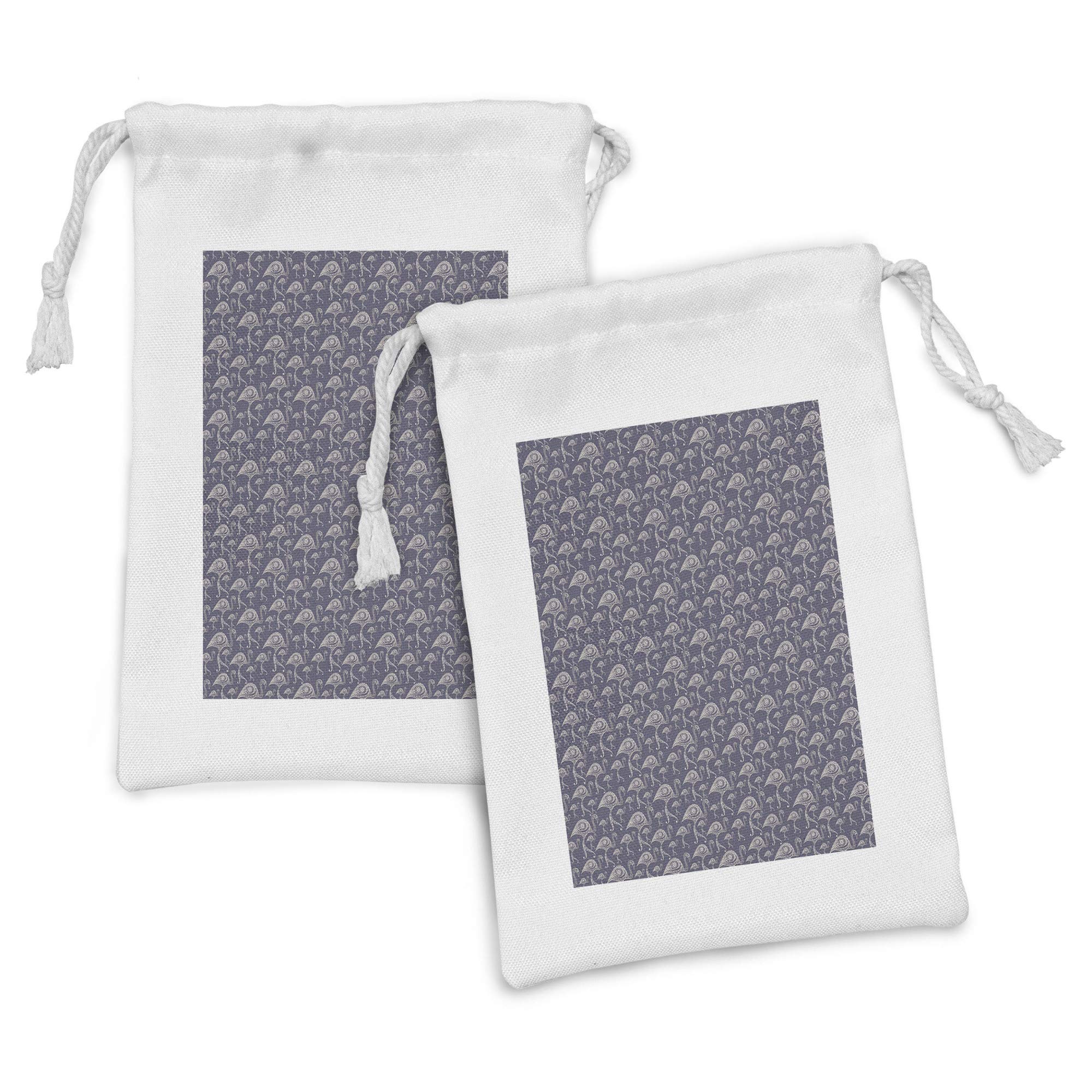 Ambesonne Flamingo Fabric Pouch Set of 2 - Small Drawstring Bags for Toiletries, Masks, Jewelry & Party Favors - 9
